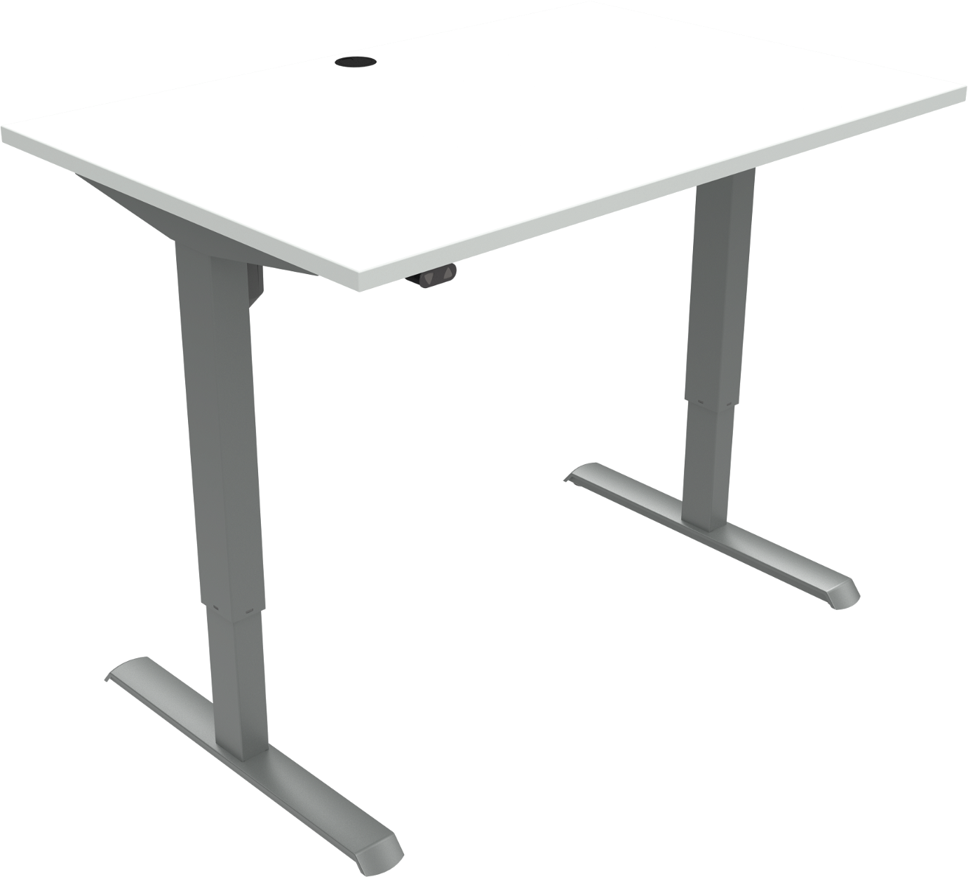 Hæve-/sænkebord ZenNord AdaptDesk firkantet to-bens skrivebord i hvid melamin med sølv stel 120x80 cm højde 68-118 cm