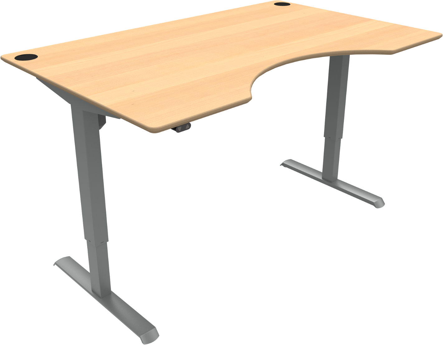 To-bens hæve-/sænkebord ZenNord AdaptDesk natur/sølv bøg med centerudskæring