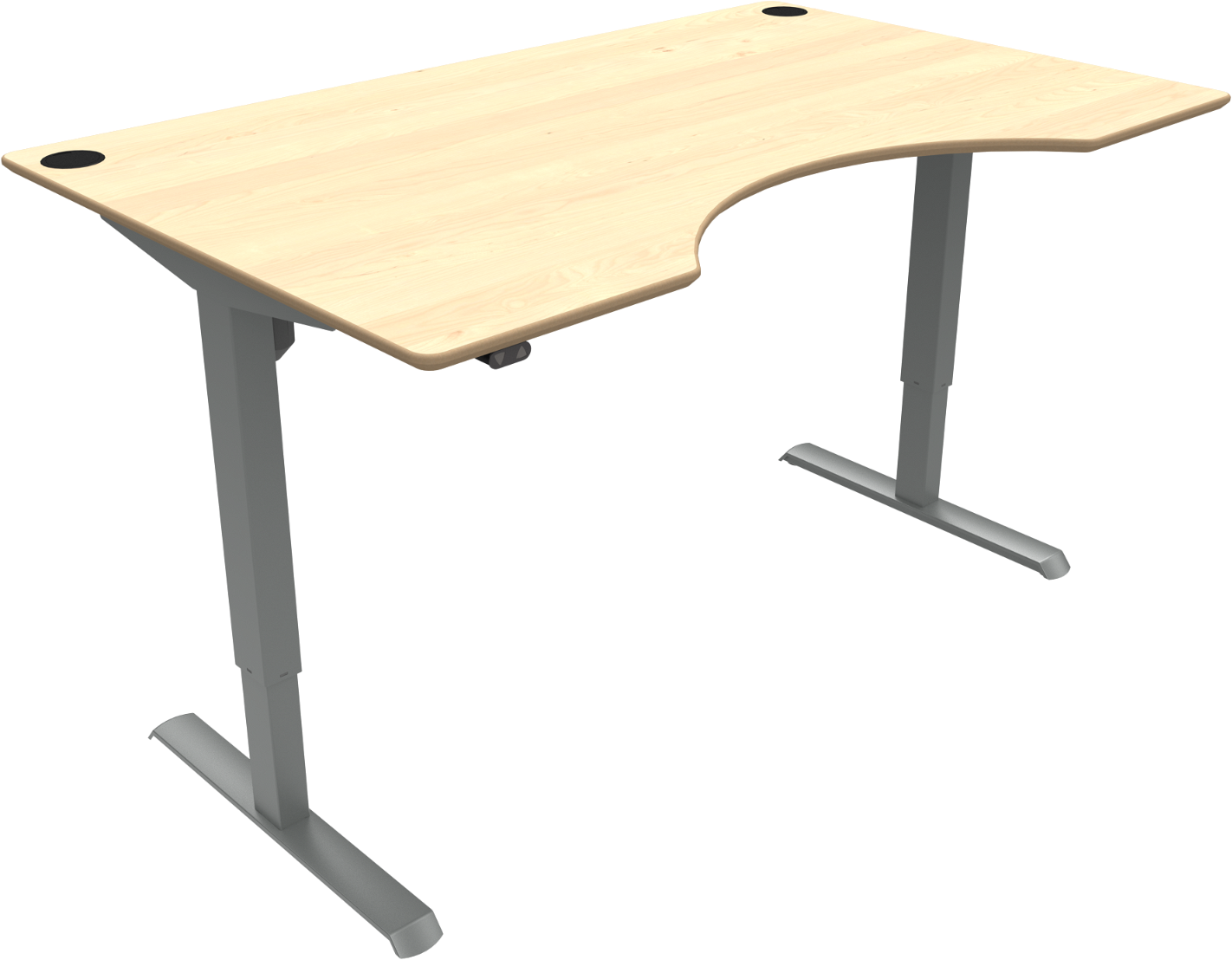 To-bens hæve- og sænkebord med centerudskæring ZenNord AdaptDesk 160x100 cm natur/sølv
