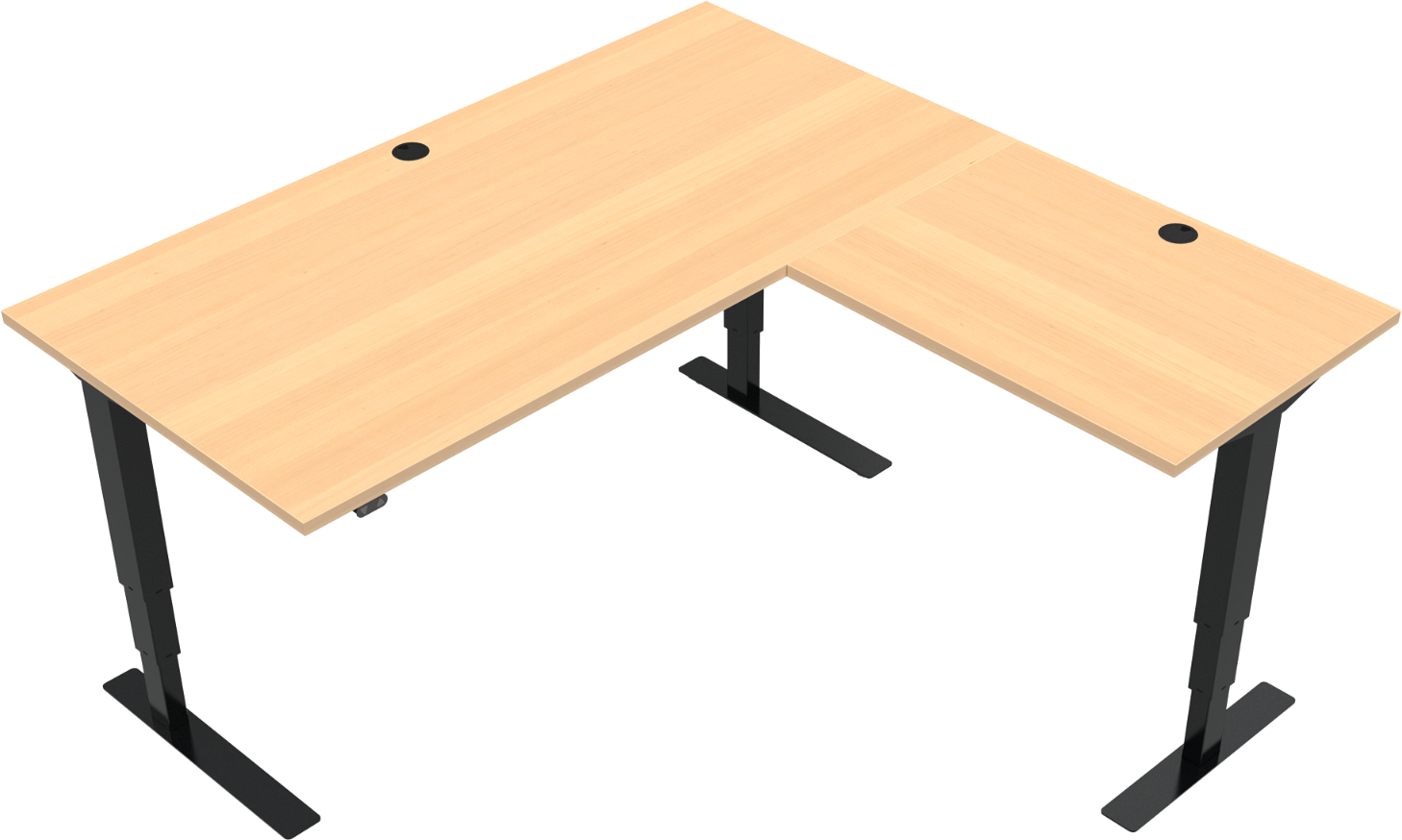 Tre-bens hæve-/sænkebord ZenNord VersaStand firkantet skrivebord natur/sort 57 - 122 cm 160x160 cm model 501-37