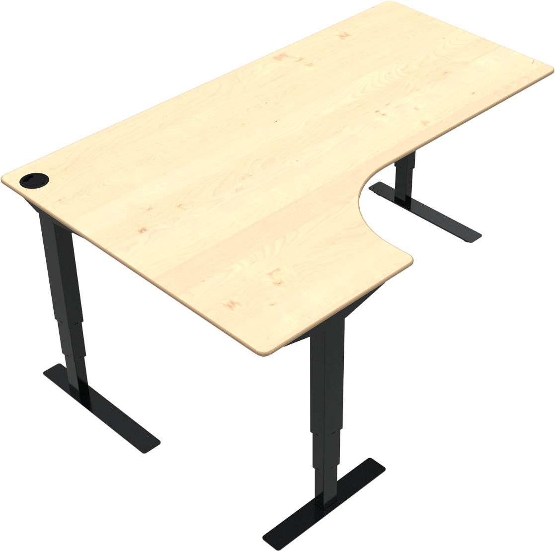 Hæve-/sænkebord L-form to ben venstrevendt ZenNord VersaStand skrivebord 57-122 cm ahorn/sort