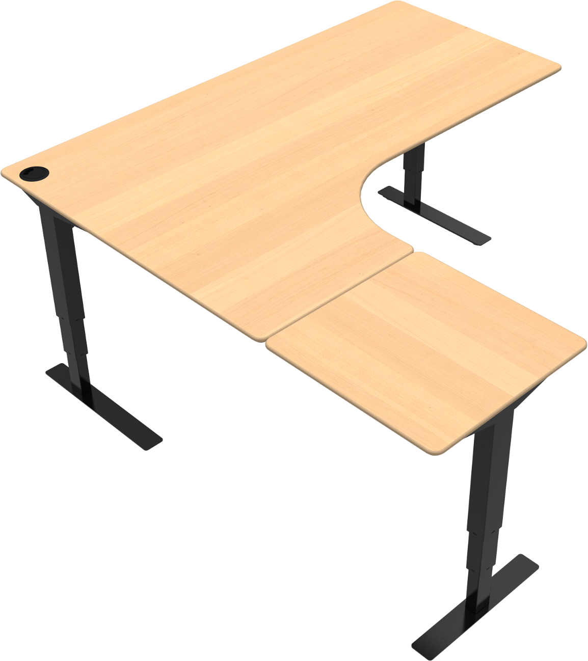 Hæve-/sænkebord tre-benet L-form ZenNord VersaStand justerbart 57-122 cm natur/sort 180Ã180 cm