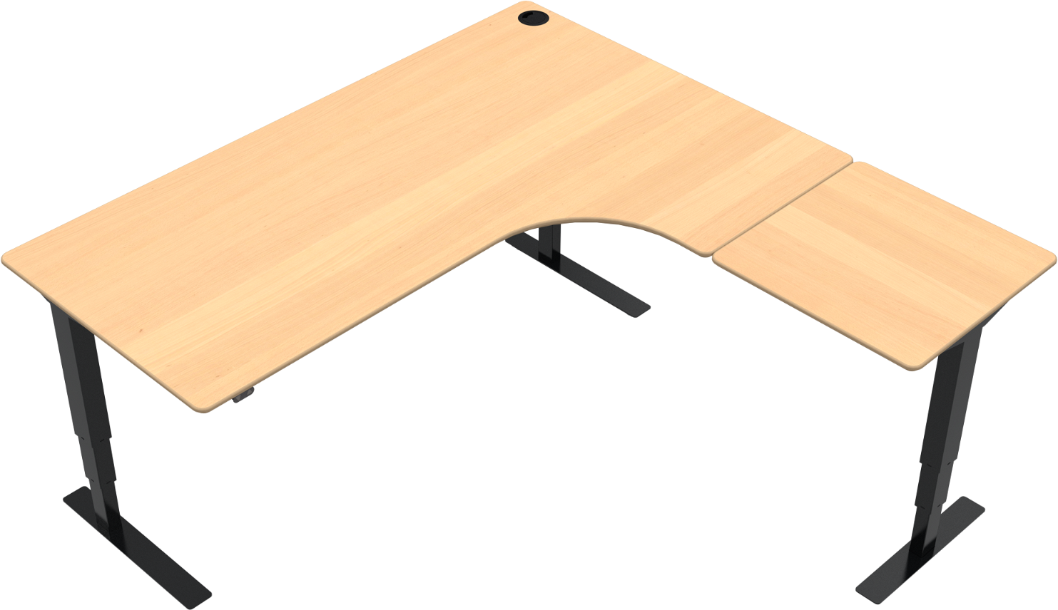 Tre-bens L-form hæve-sænkebord ZenNord VersaStand 501-37 natur/sort 57 - 122 cm