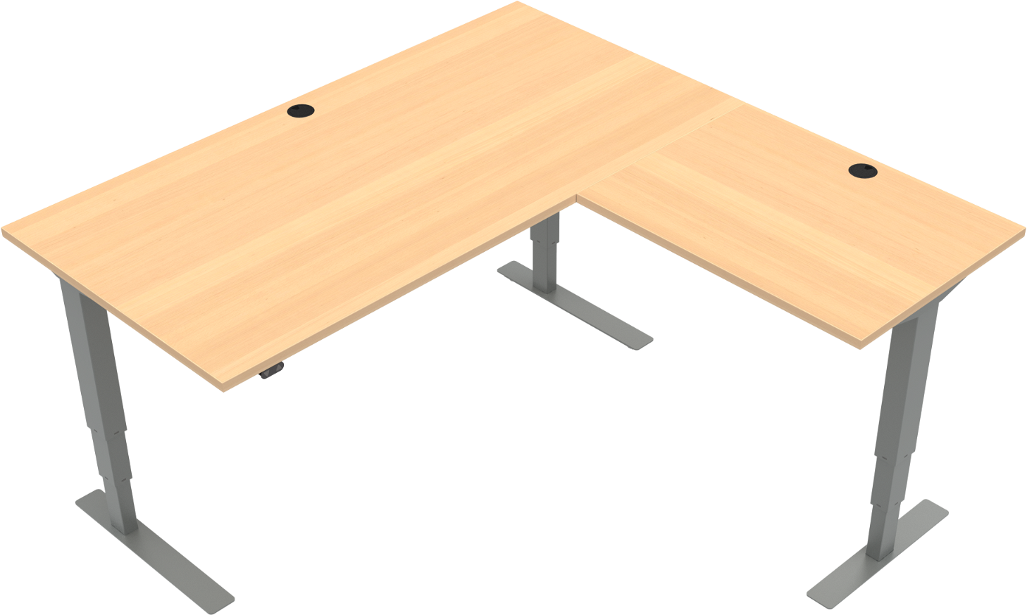 Tre-bens elektrisk hæve-/sænkebord ZenNord VersaStand firkantet 160x160 cm natur/sølv justerbar højde 57-122 cm