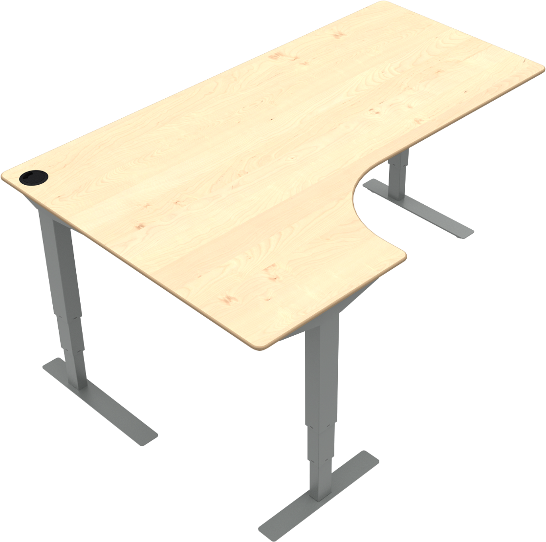 To-bens L-formet hæve-/sænkebord ZenNord VersaStand Model 501-37 venstrevendt i ahorn  -  elektrisk justerbart 57-122 cm