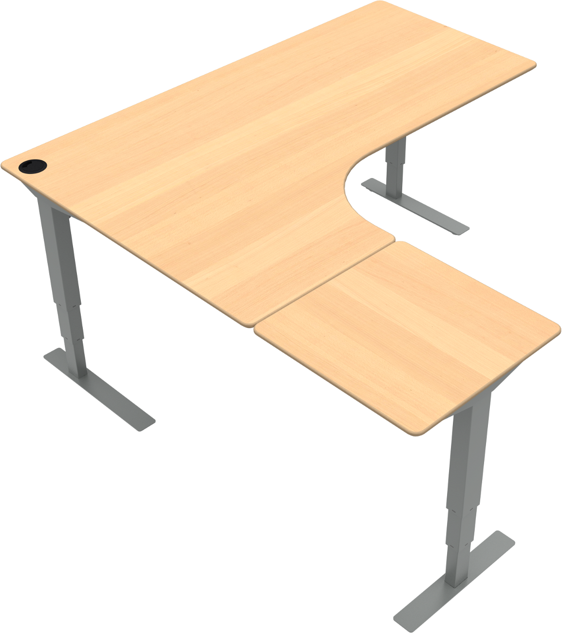 Elektrisk hæve-/sænkebord ZenNord VersaStand L-form tre-benet venstrevendt natur/sølv 180Ã122 cm