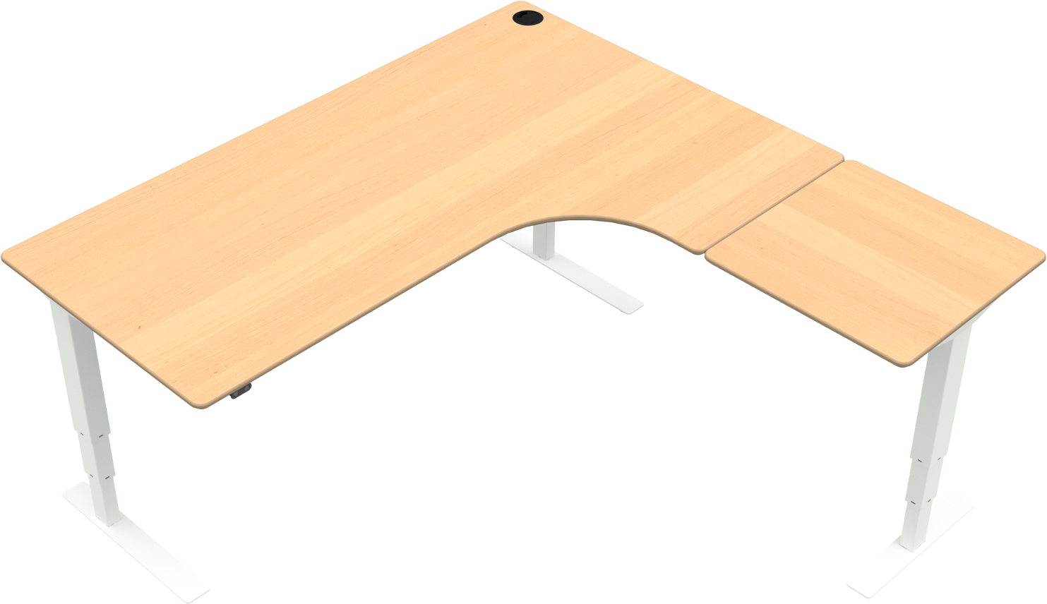 Tre-bens hæve sænkebord L-form ZenNord VersaStand natur/hvid justerbar højde 57-122 cm ergonomisk skrivebord
