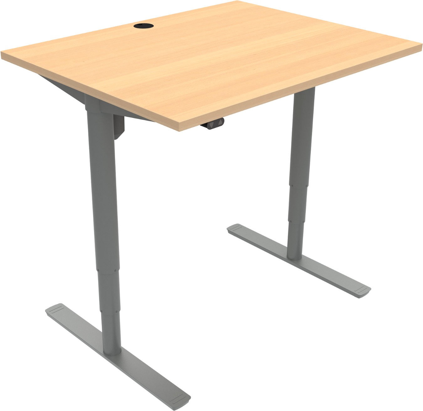 To-bens hæve-/sænkebord ZenNord ComfortZone, højdejusterbart skrivebord naturbøg melamin med sølvben 100x80 cm