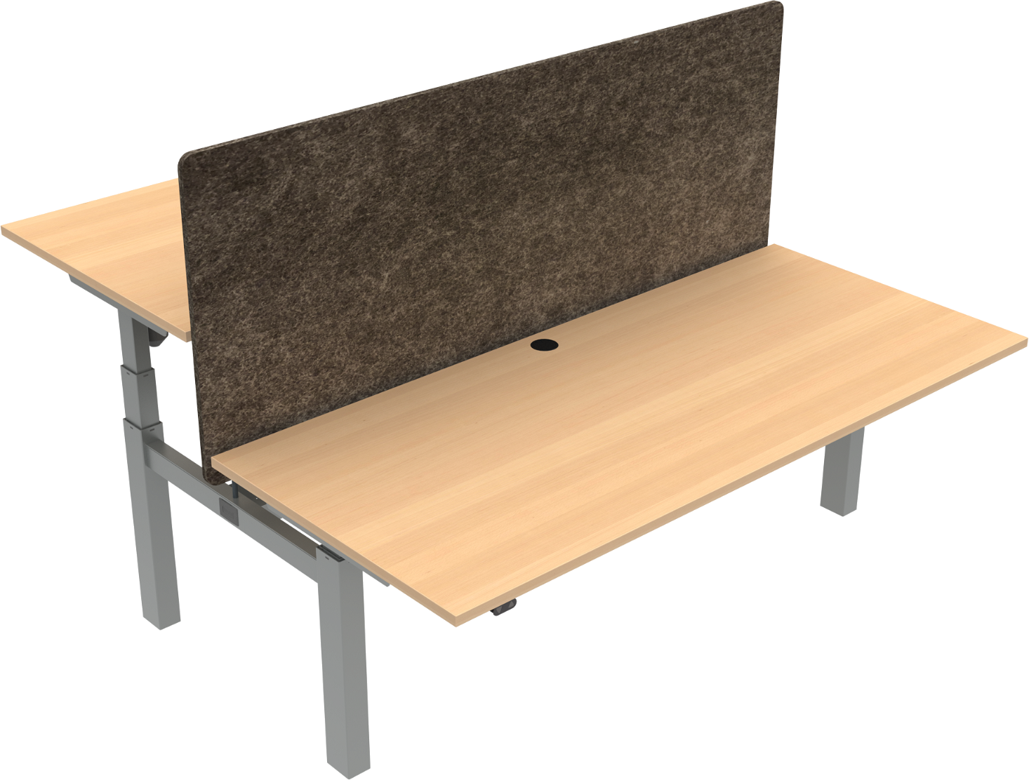 To-bens elektrisk hæve-/sænkebord ZenNord OmniLift firkantet H65 - 125 B180Ã80 cm bøg melamin natur/sølv