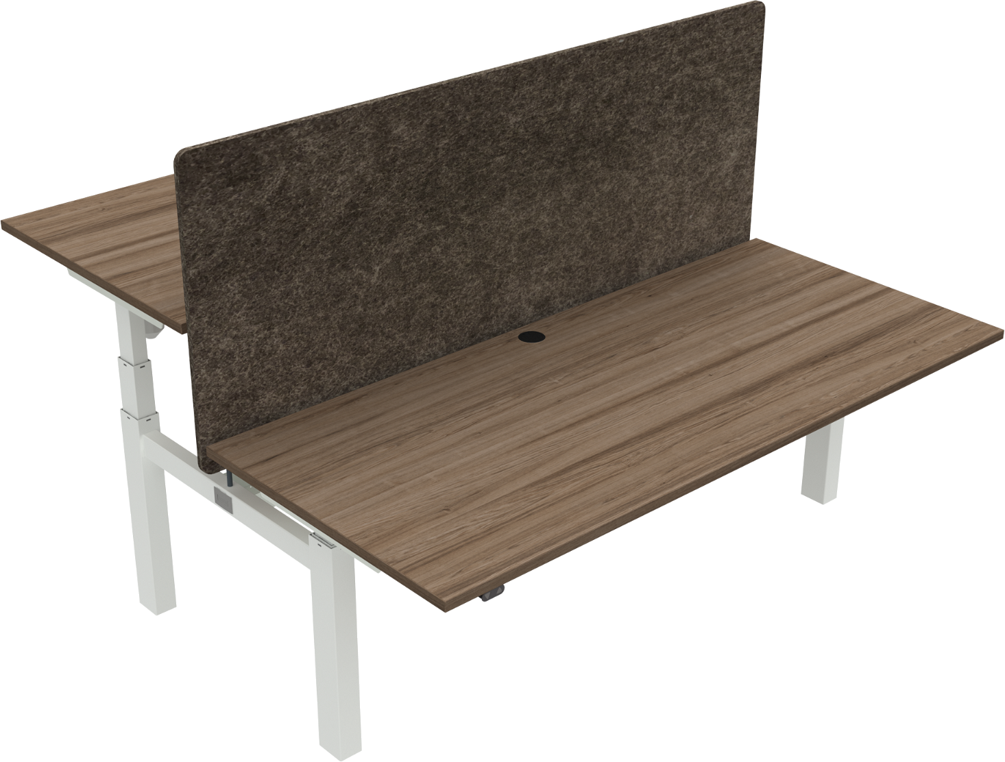 Firkantet to-bens hæve-/sænkebord ZenNord OmniLift sit-stand skrivebord valnød mørk natur/hvid 180x80 cm højdejusterbar 65-125 cm