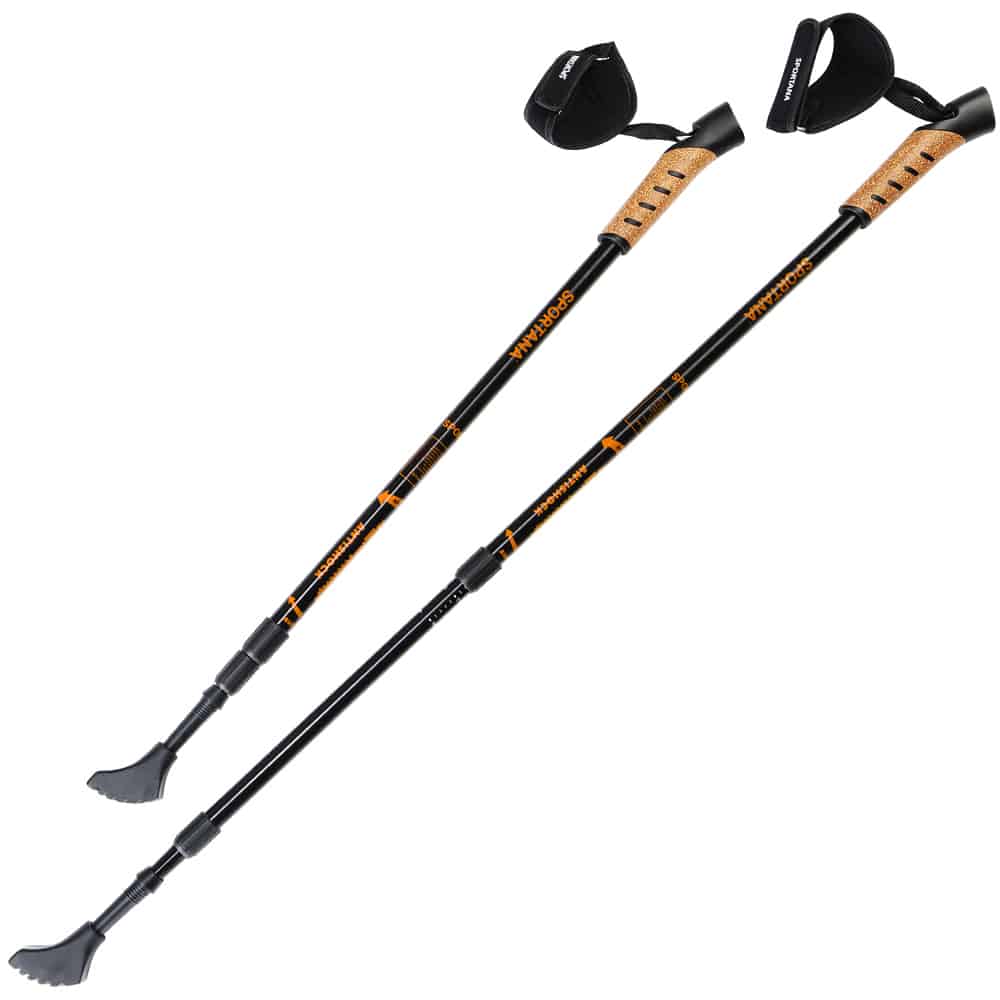 Stavgangsstave trinløst justerbare 68 - 135 cm 5 tilbehør anti-chok affjedring, teleskopstang, farve: orange