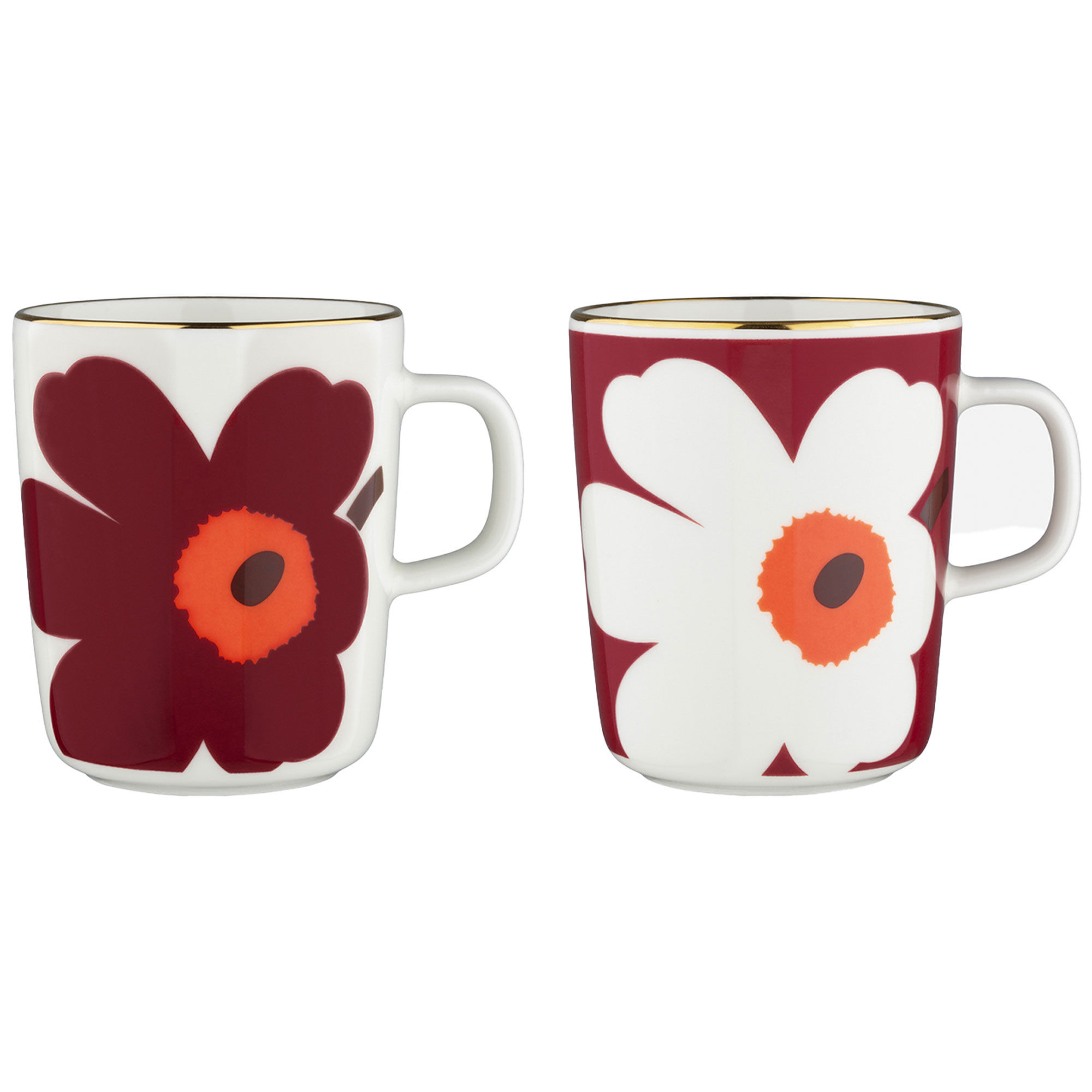 Marimekko Juhla Unikko Krus 2,5 dl, hvid/vinrød/guld, 2 stk.