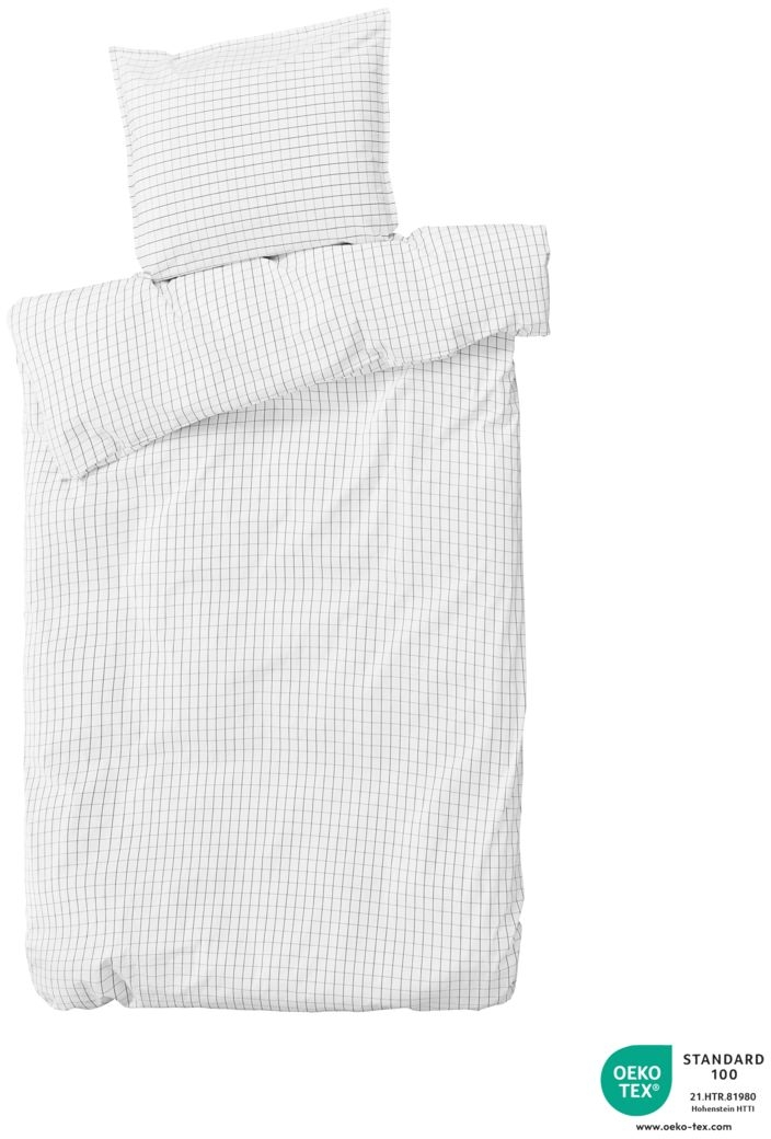 Sengesæt byNORD Erika dynebetræk og pudebetræk 135Ã200  80Ã80 cm økologisk bomuld percale snow w. coal