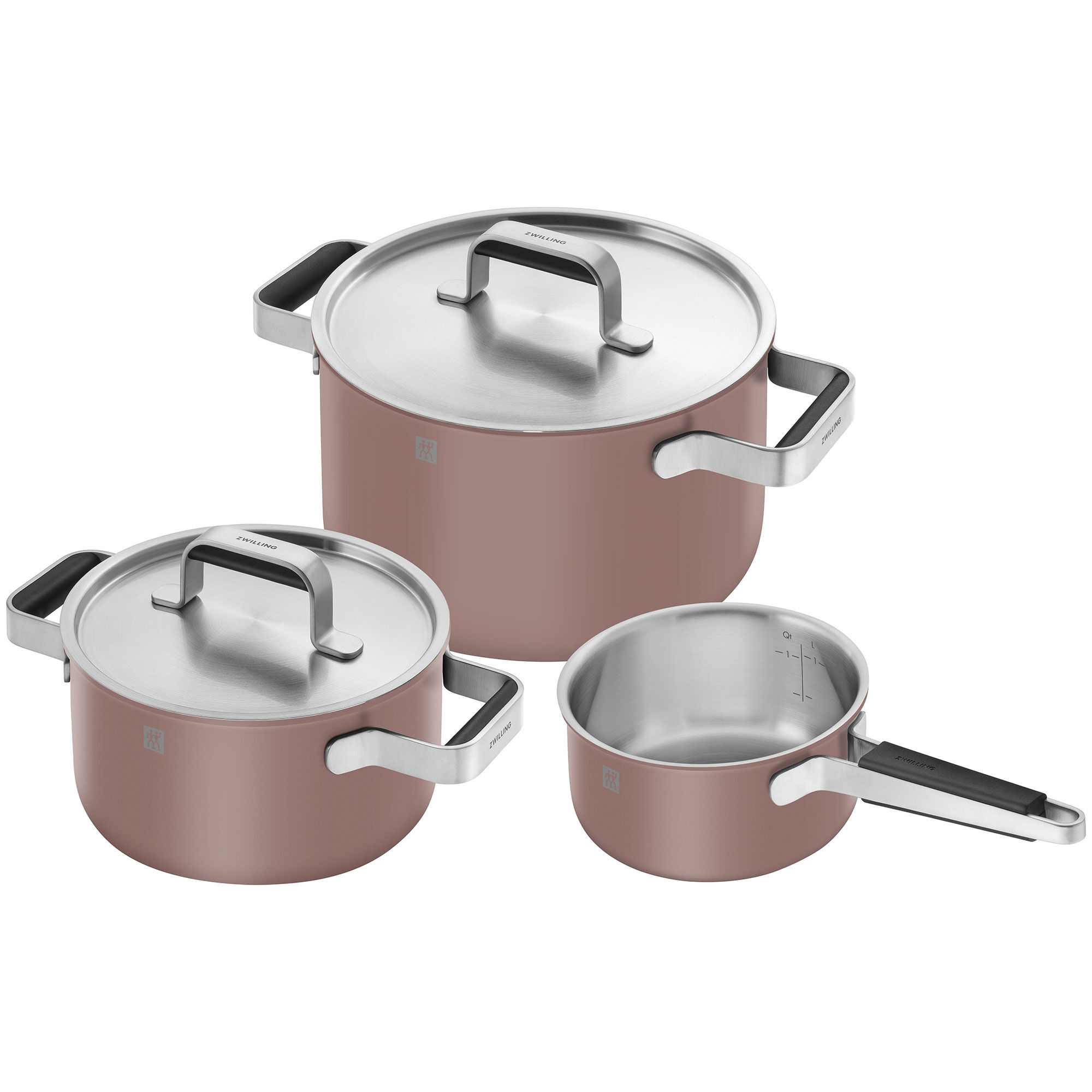 Zwilling Pure grydesæt 3 dele + 2 låg, rustfrit stål, rosa