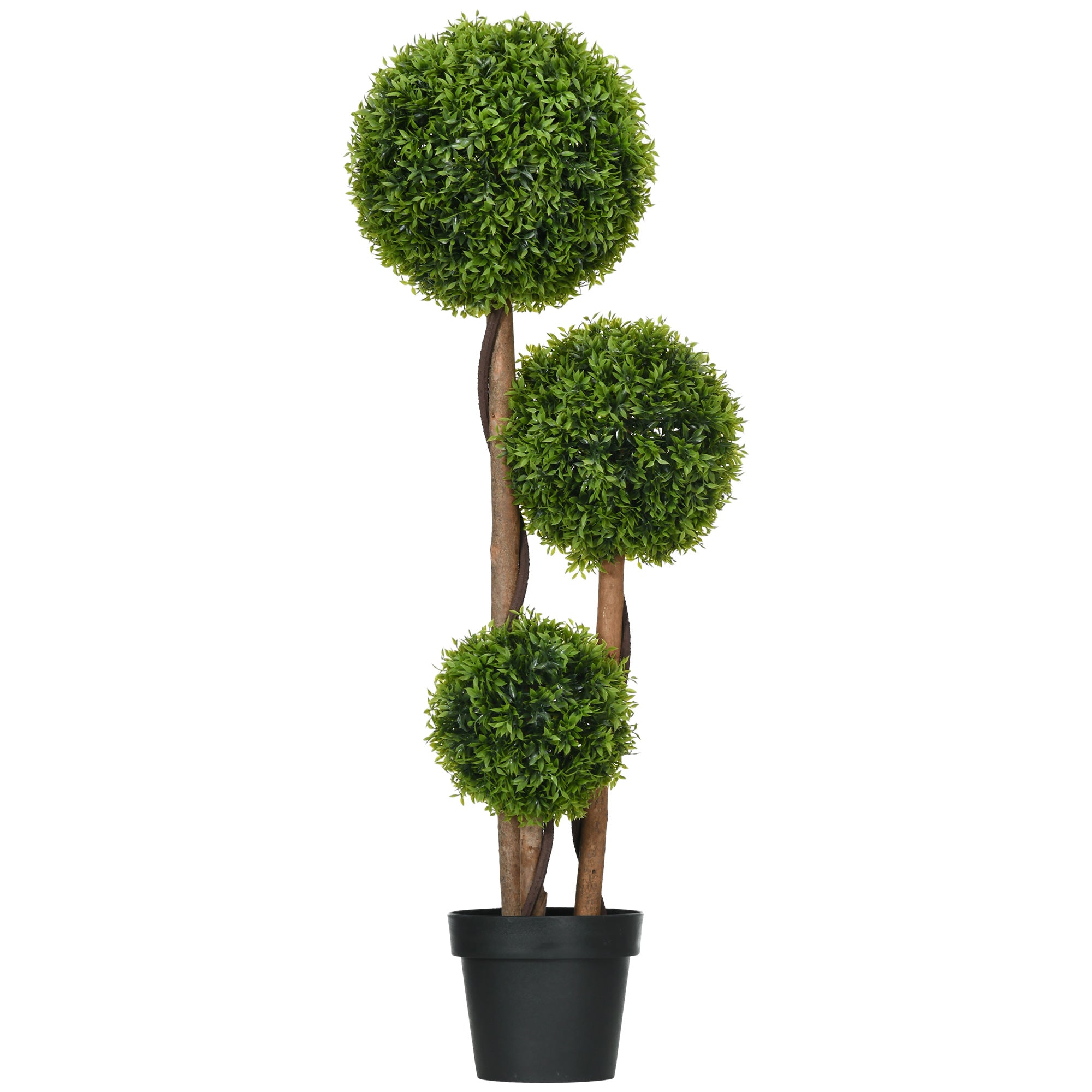 Stor kunstig buksbom, 110 cm, UV-bestandig kunstig plante med 3 kugler til stue, soveværelse, kontor, have