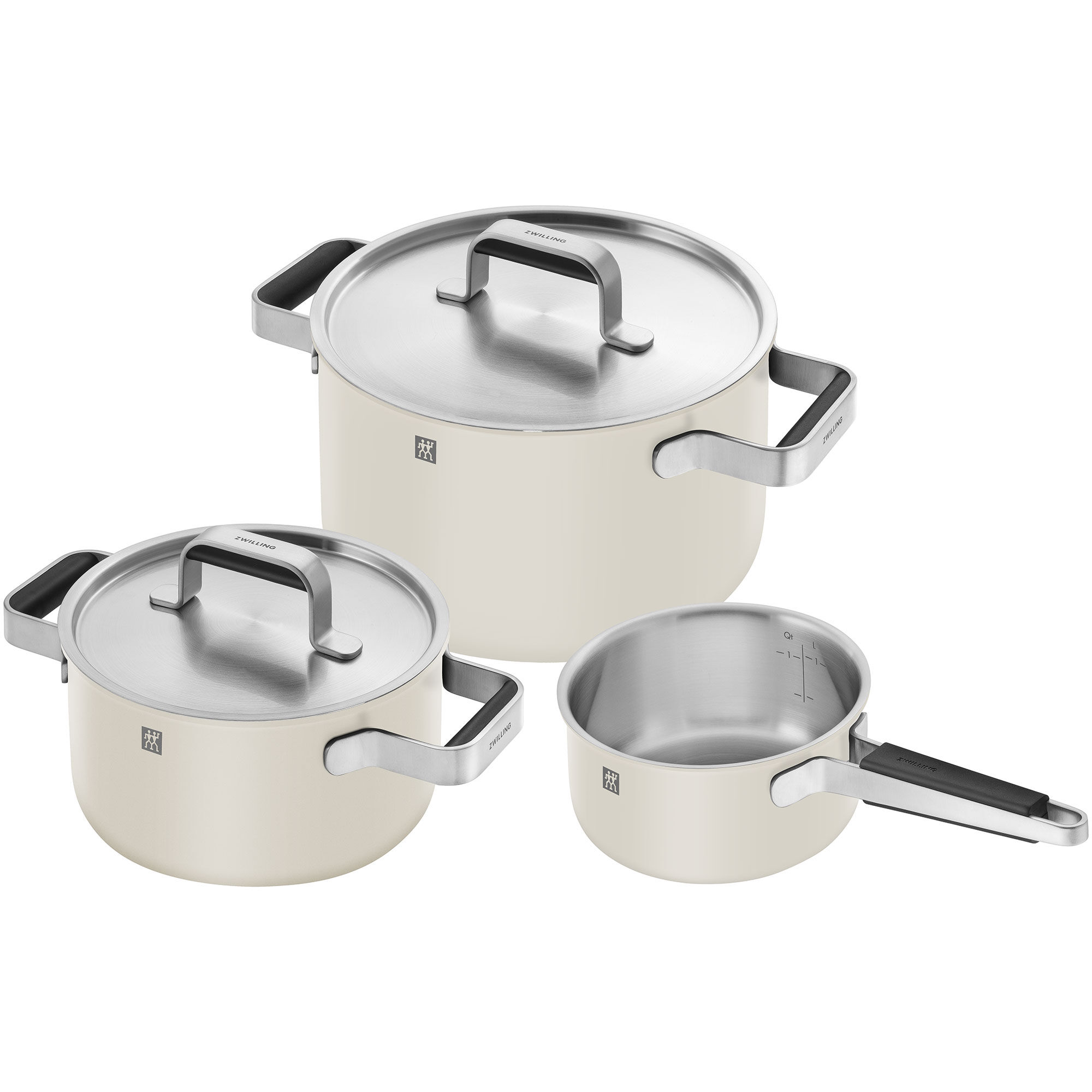 Zwilling Pure grytset 3 dele + 2 låg, rustfrit stål, hvid/creme