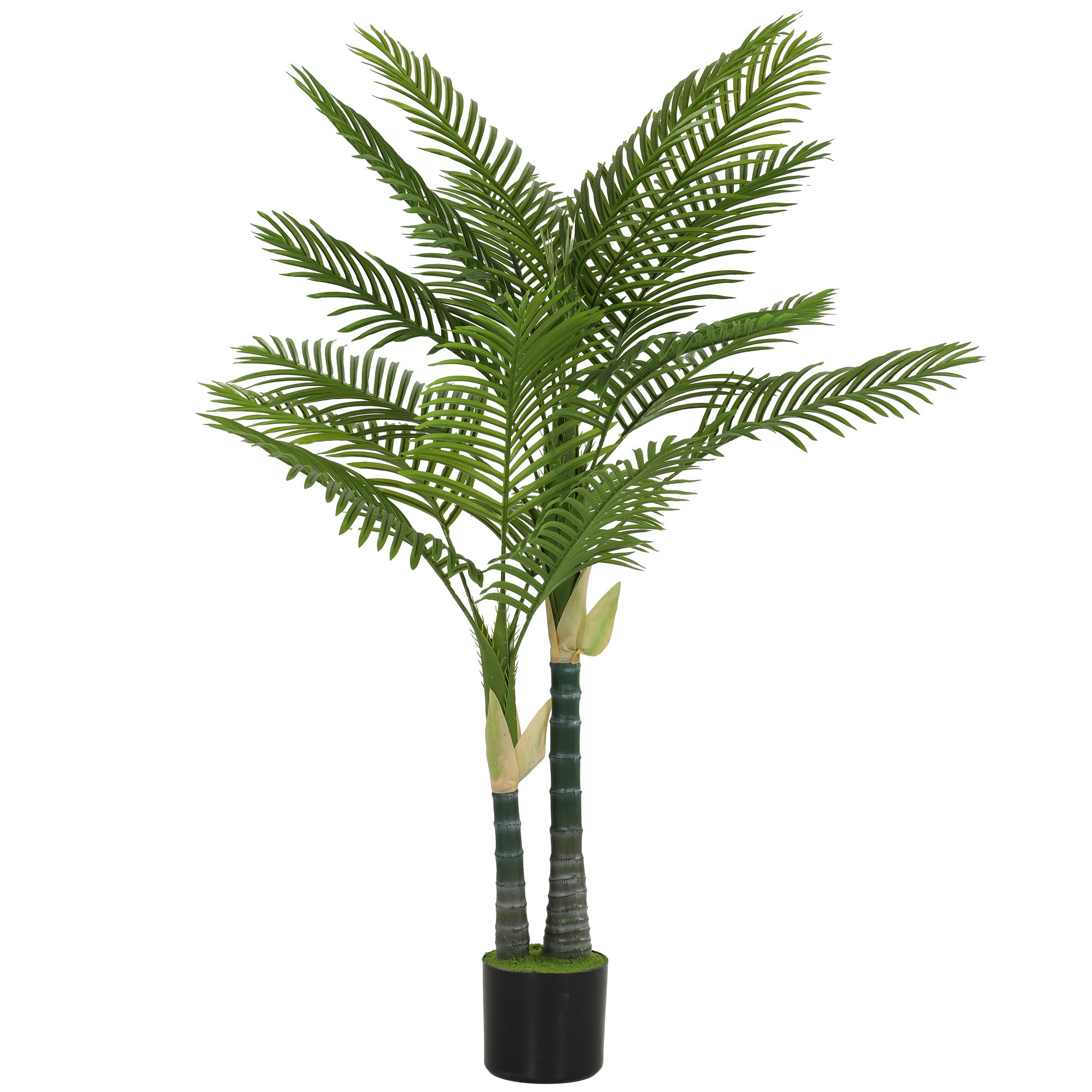 Kunstig palme 150 cm, kunstig palme med 16 palmeblade, stor kunstig plante i potte til stue, balkondekoration, grøn