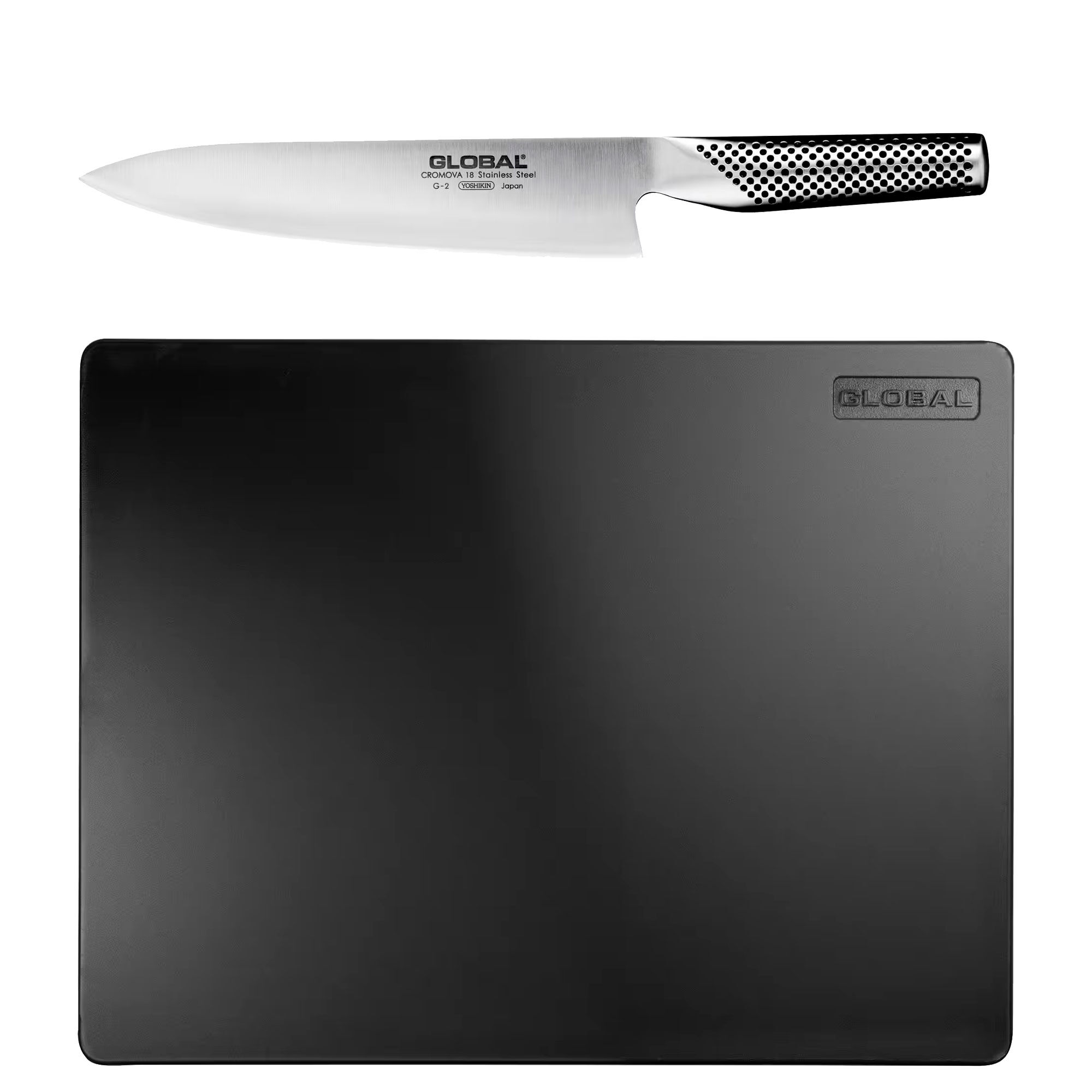 Global G-2 kokkekniv 20 cm + skærebræt i sukkerrør