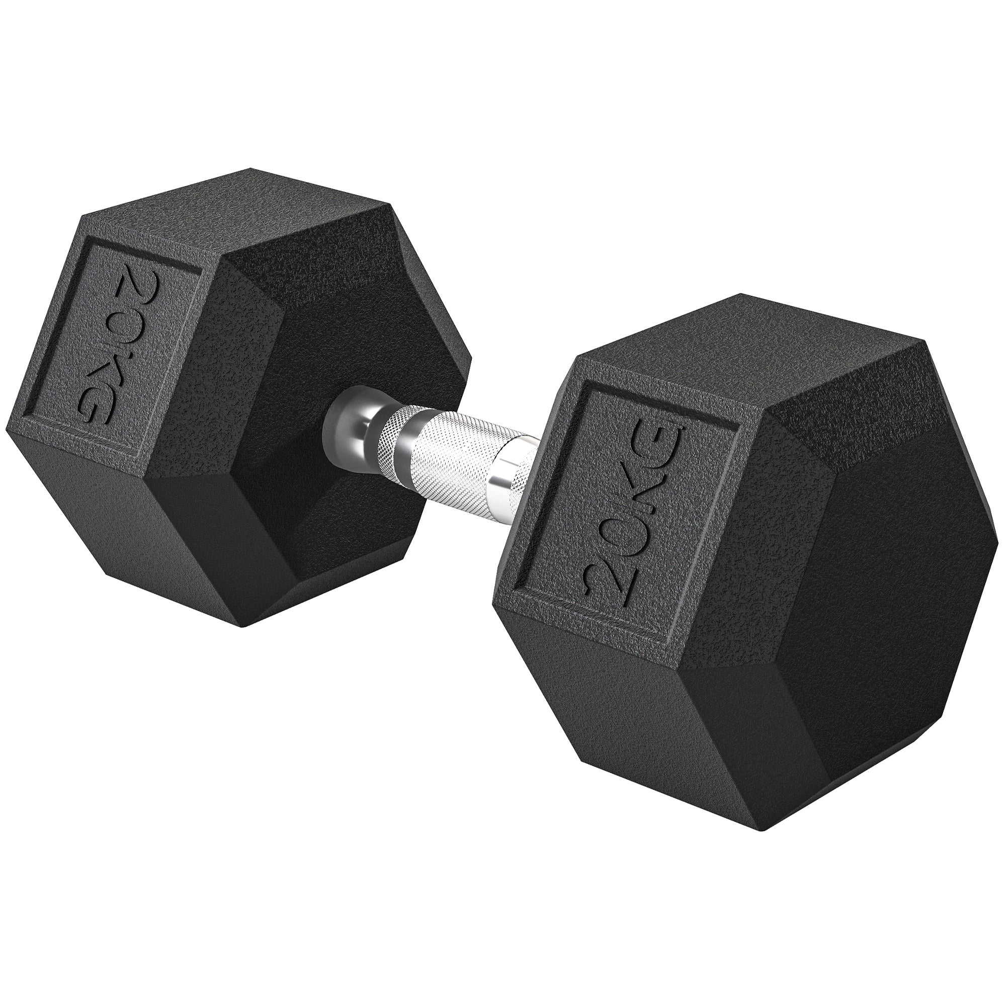 Håndvægte med riflet håndtag, støbejernshåndvægt, 1 x 20 kg, håndvægte til mænd og kvinder, håndvægt til hjemmet, fitnesscenter, styrketræning