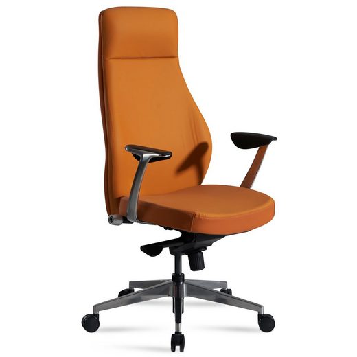 Kontorstol i karamel-farvet imiteret læder  -  ergonomisk drejestol til hjemmekontoret