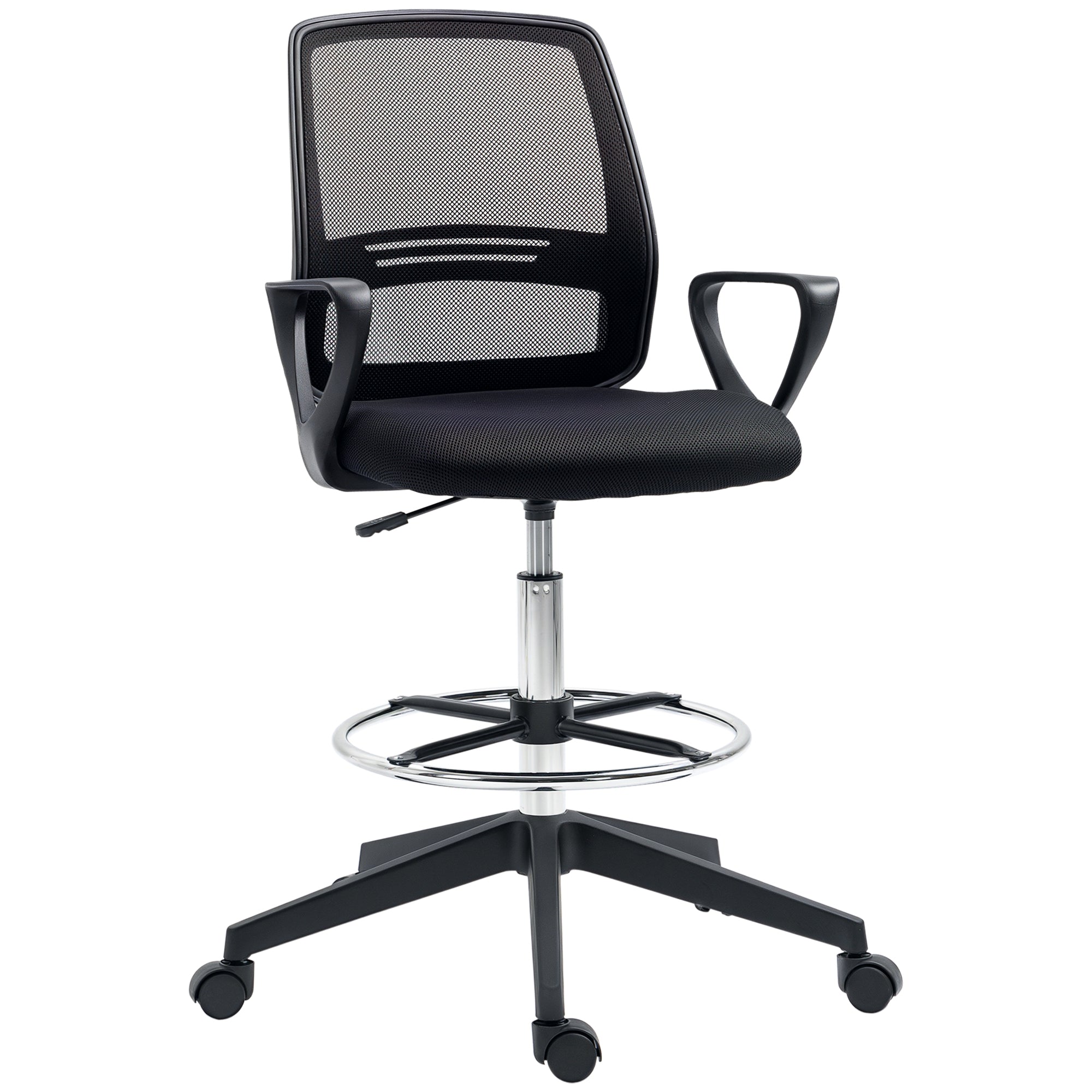 Ergonomisk kontorstol med armlæn og justerbar fodring, højdejusterbar drejestol med netpolstring, sort