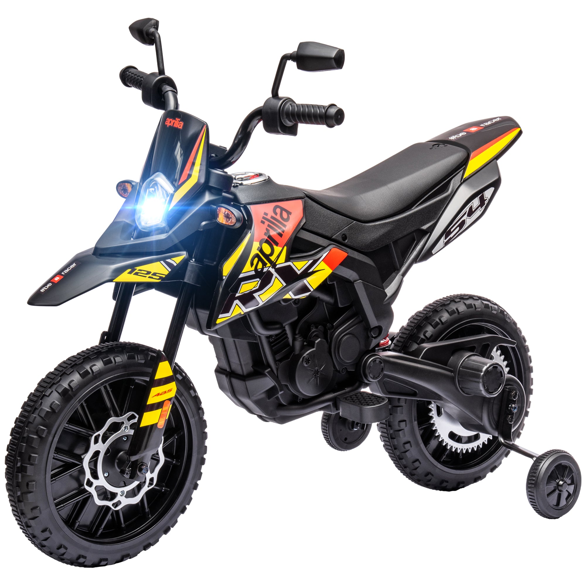 12V Børnemotorcykel med Støttehjul, LED-lys, Musik, USB, Elmotorcykel til Drenge og Piger, Gul