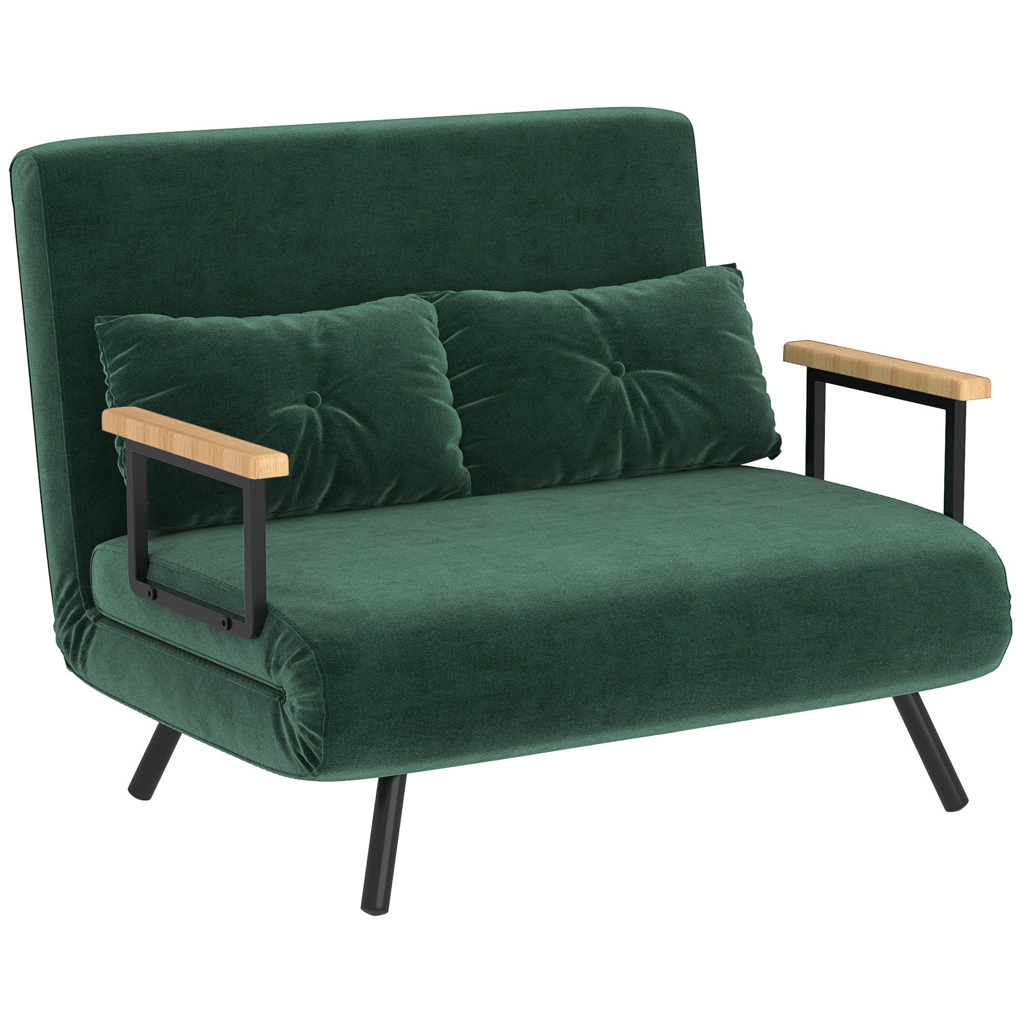 Sovesofa 2-personers sofa fløjlsofa, sovefunktion, inkl. 2 hynder, fløjlslook, naturlig + grøn