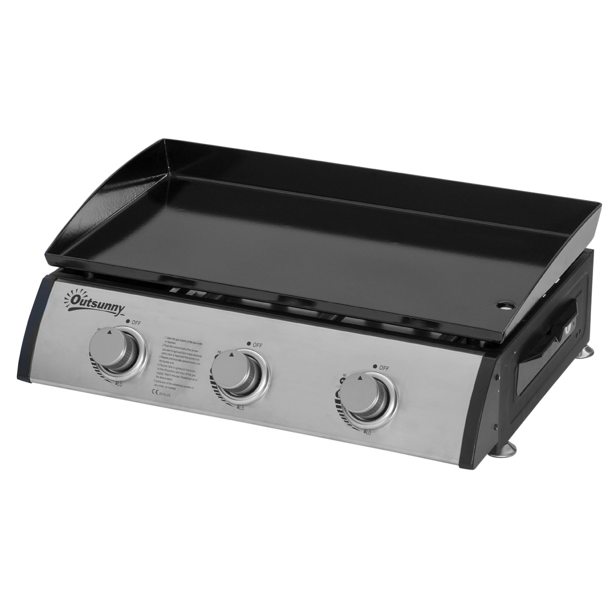 Gasgrill med 3 brændere, slange, non-stick grillplade, rustfrit stål, farve: sølv, 63 x 48 x 21 cm