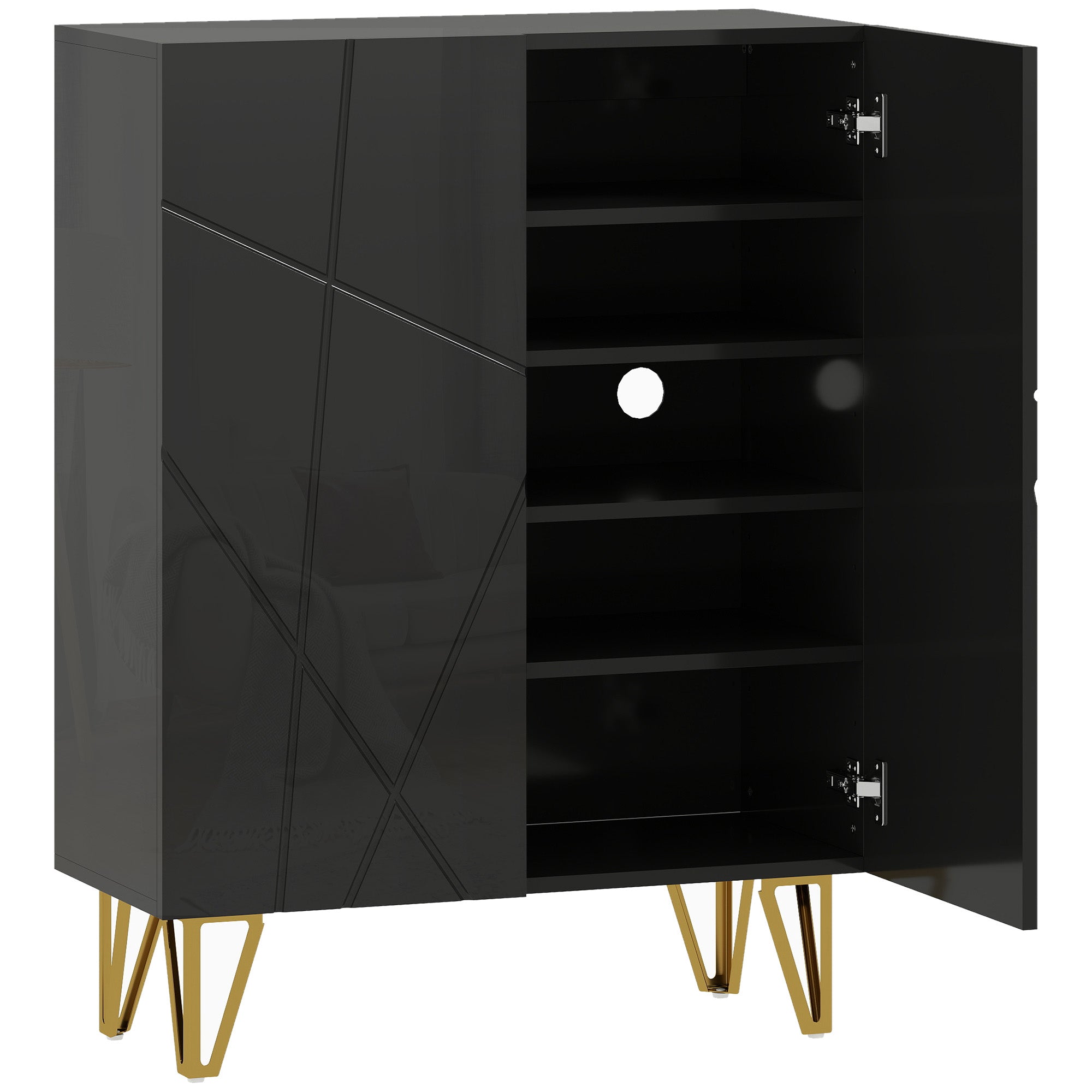 Skoskab med 2 døre, skohylde, skoopbevaring med 3 justerbare hylder, 72 x 31,5 x 95 cm, sort