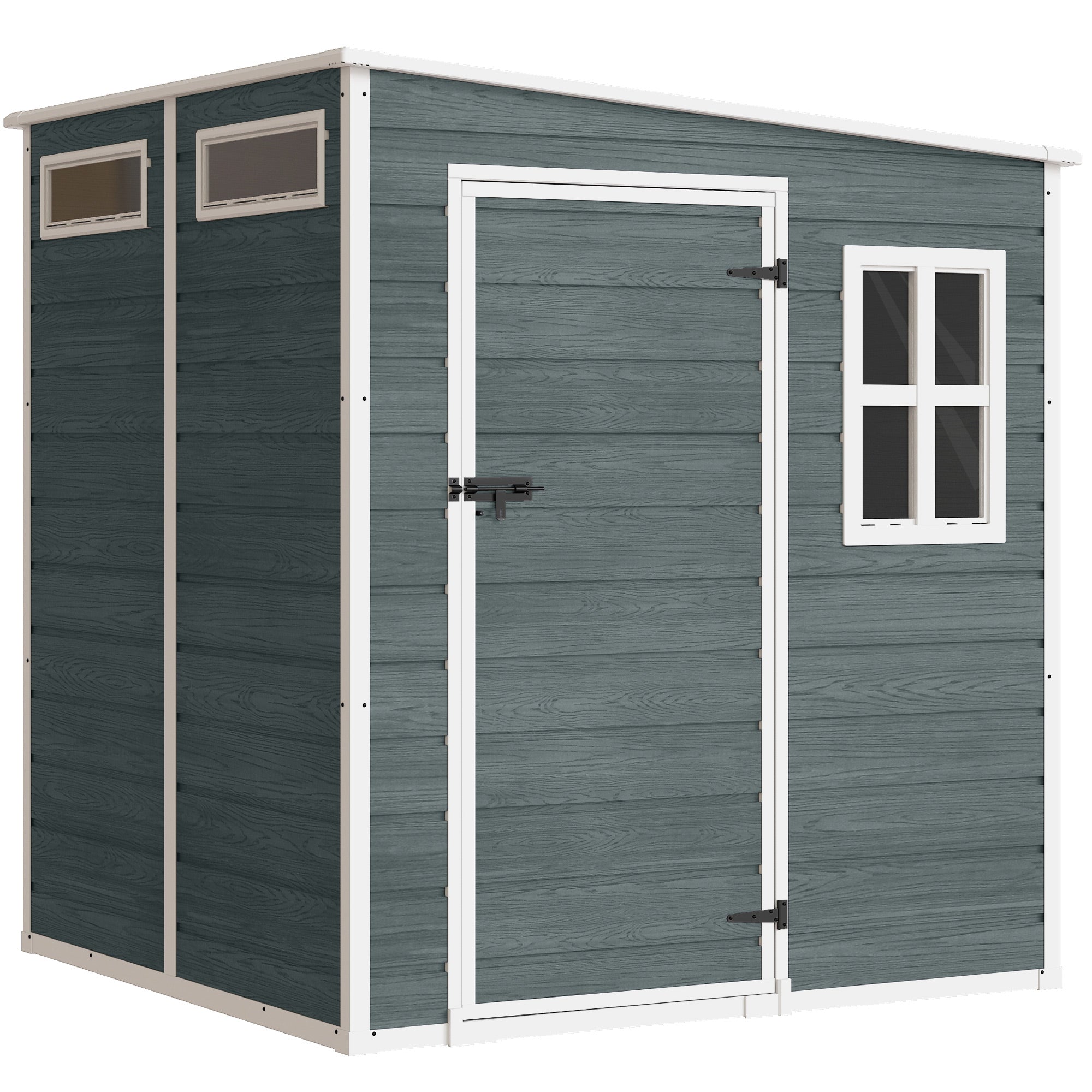 Haveskur 2,89 mÂ², redskabsskur i trælook, 3 vinduer, ventilation, gulv, lås, handsker, 182 x 182 x 196 cm