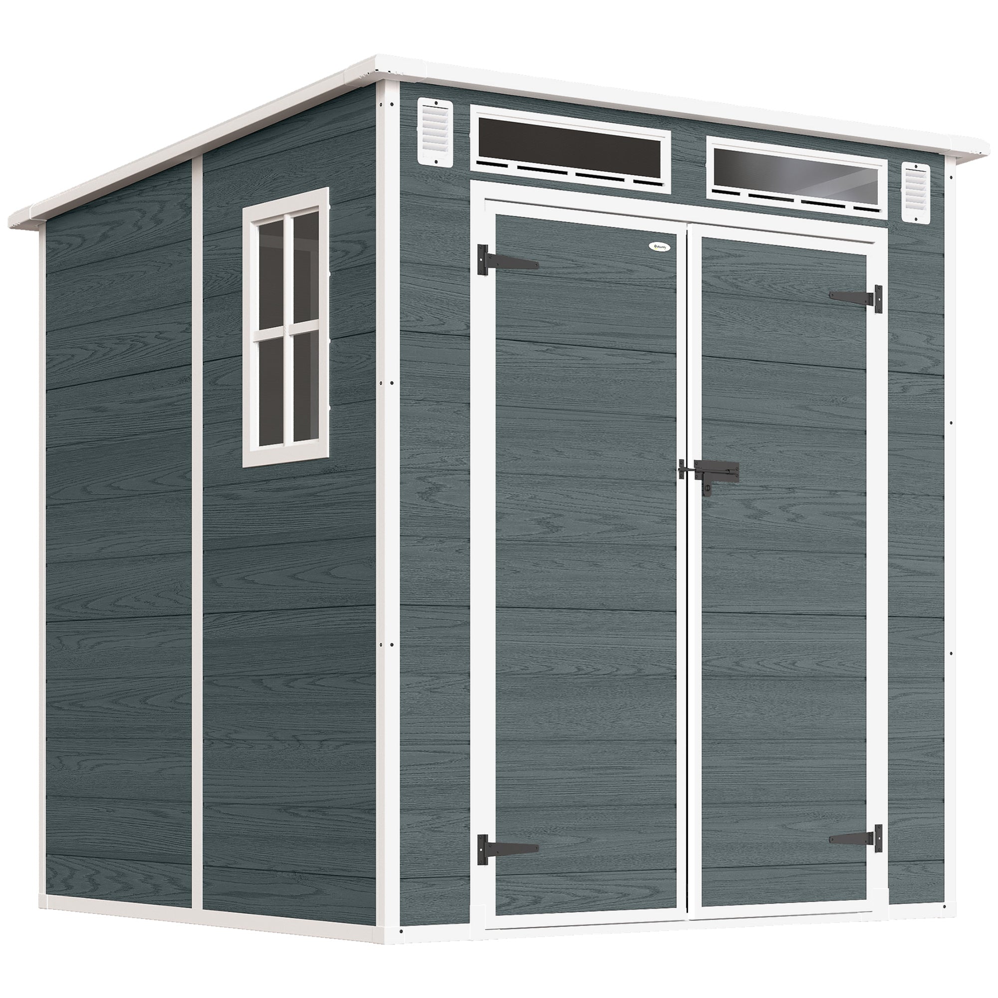 Haveskur 2,89 mÂ², redskabsskur med trælook, 3 vinduer, dobbeltdør, ventilation, gulv, lås, 182 x 182 x 196 cm