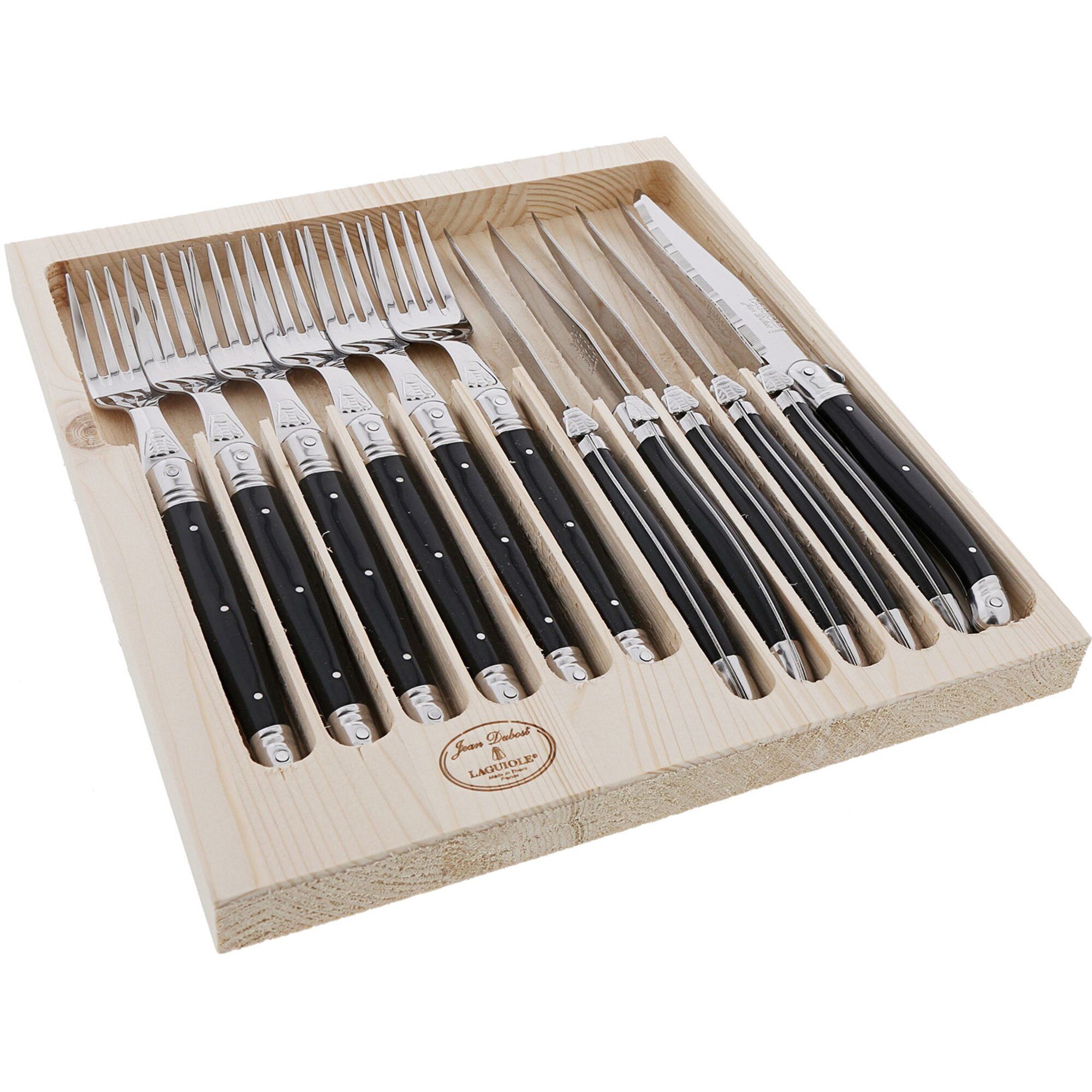 Jean dubost Laguiole bestik, sort, 12 dele