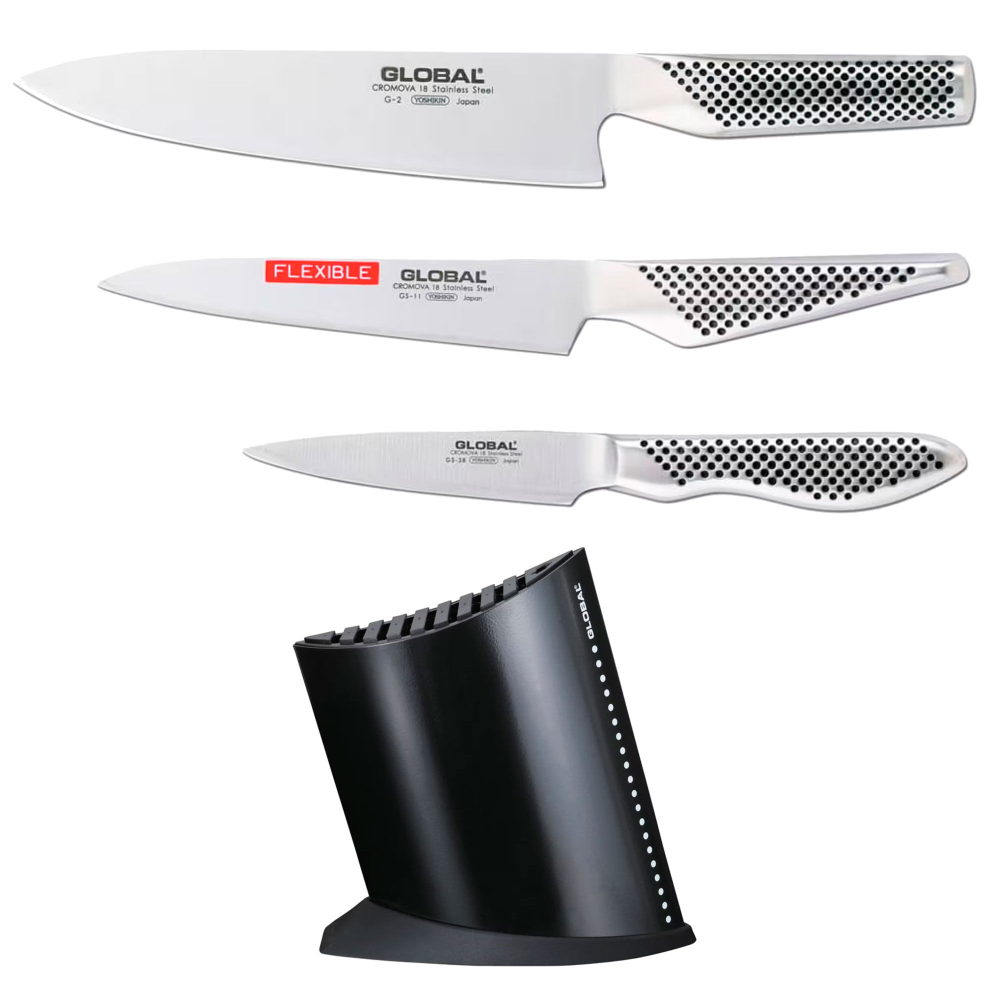 Global Knivsæt 3 dele + knivblok