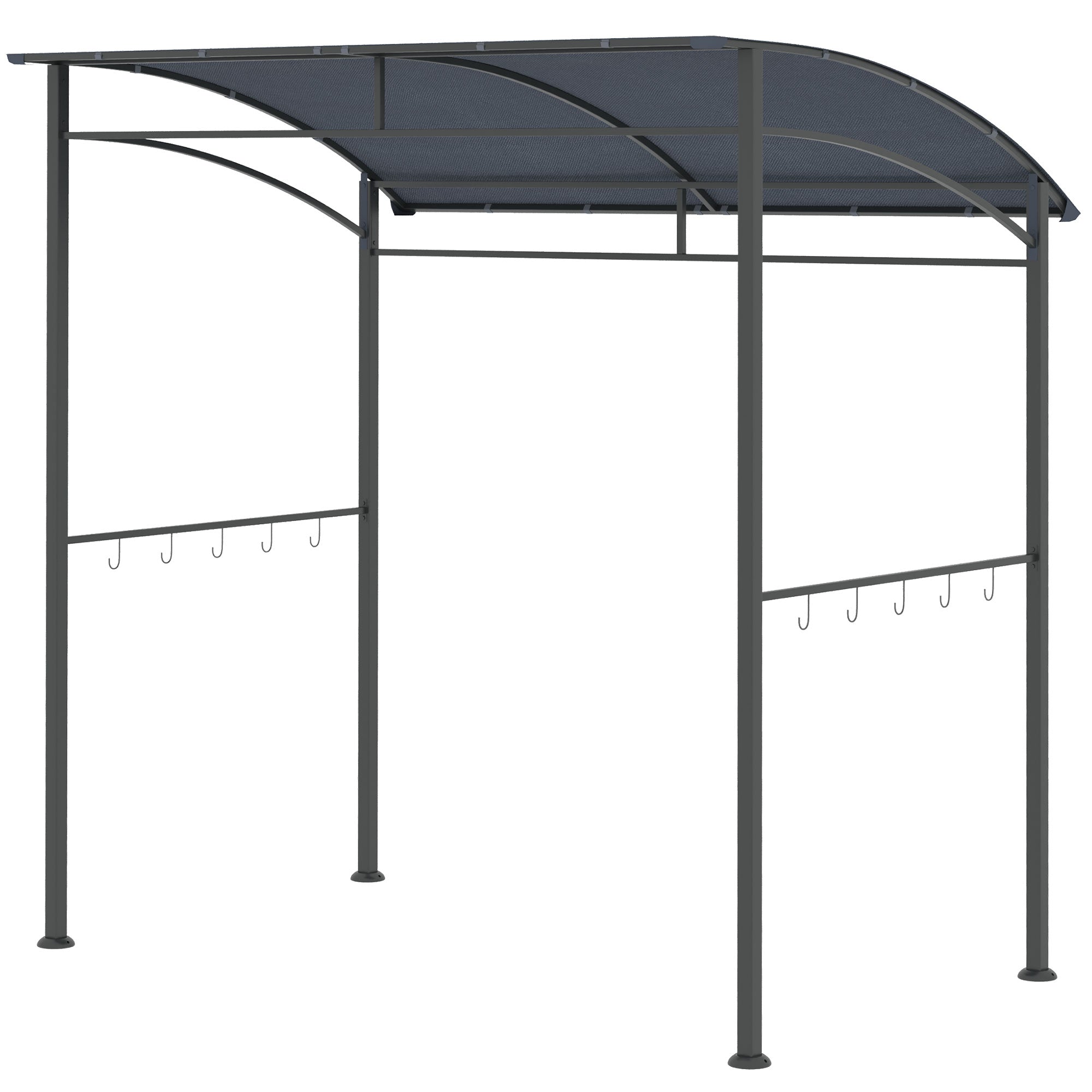 Grillpavillon, grillovertræk, regnslag, kroge til redskaber, stålramme, grå, 215 x 150 x 174/220 cm