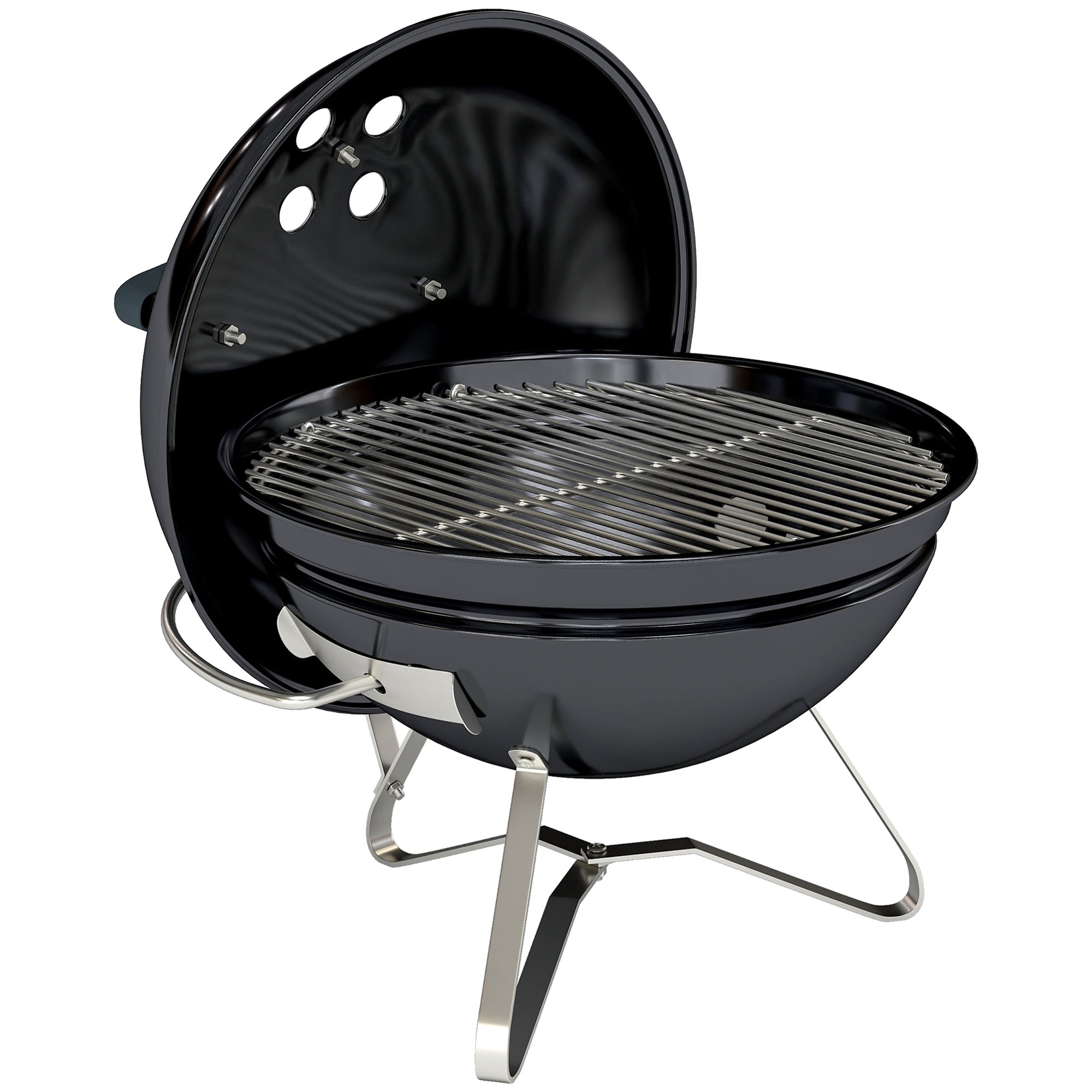 Bærbar kulgrill med låg, håndtag og justerbare ventilationsåbninger til grill, 41x41x44 cm, sort