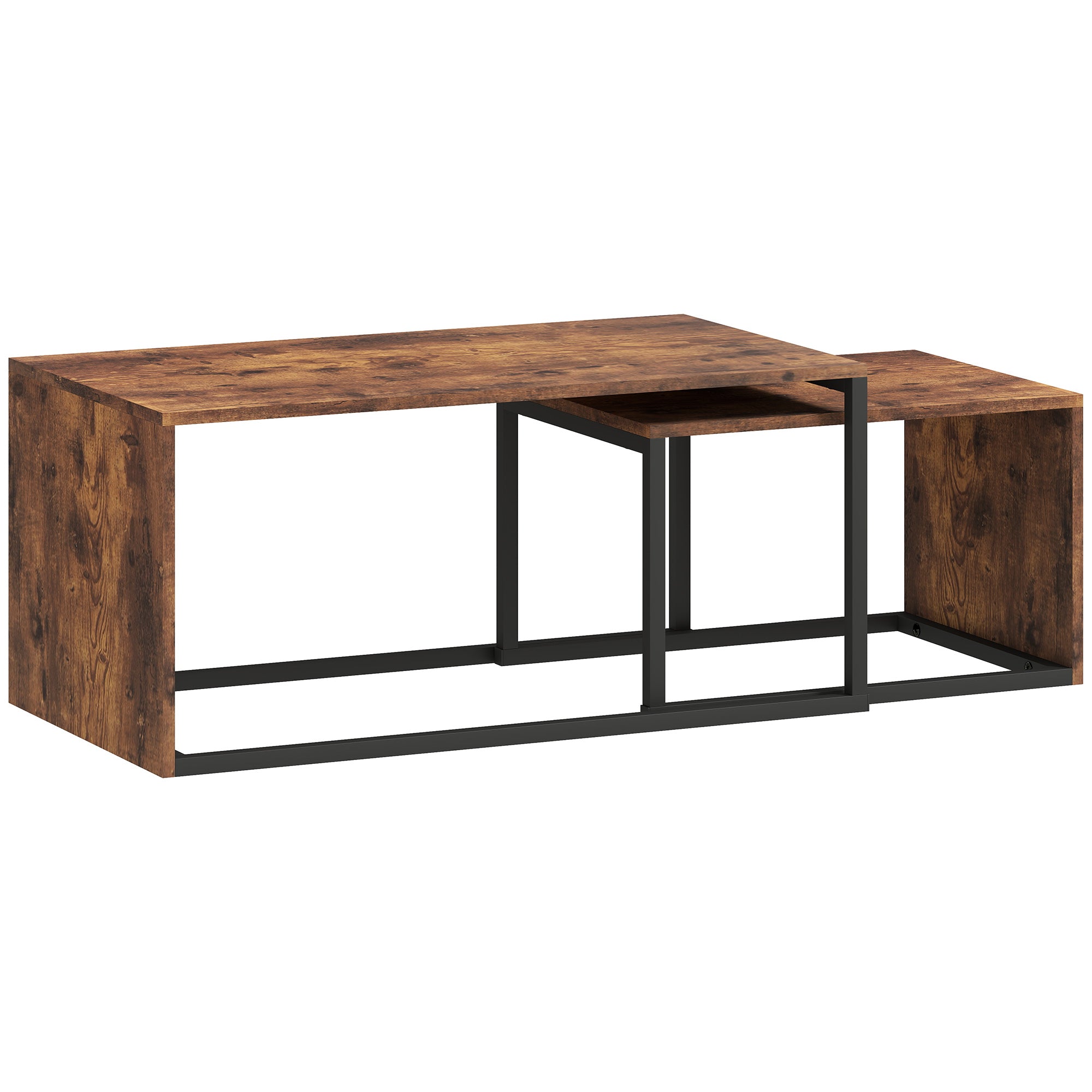 Sæt med 2 sofaborde, sofaborde, sideborde, spånplade, metal, 90 x 48 x 42 cm/59 x 42 x 36 cm, sort+brun
