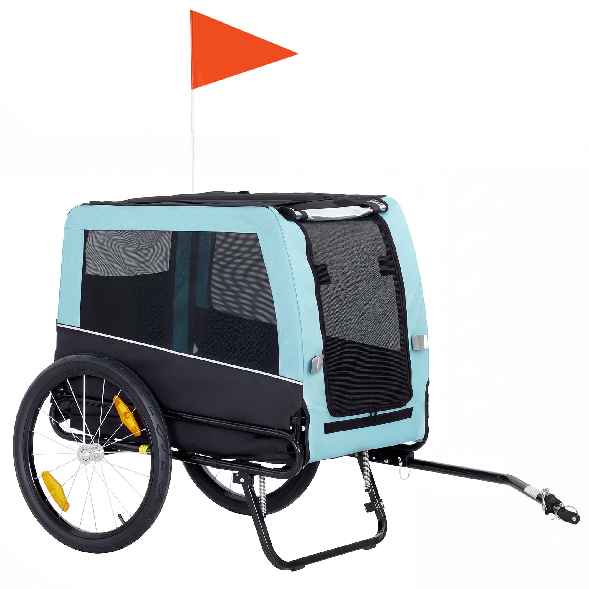 Sammenklappelig cykelanhænger med sikkerhedsreflekser og snor, til mellemstore hunde op til 20 kg, 143 x 70 x 90 cm, lyseblå