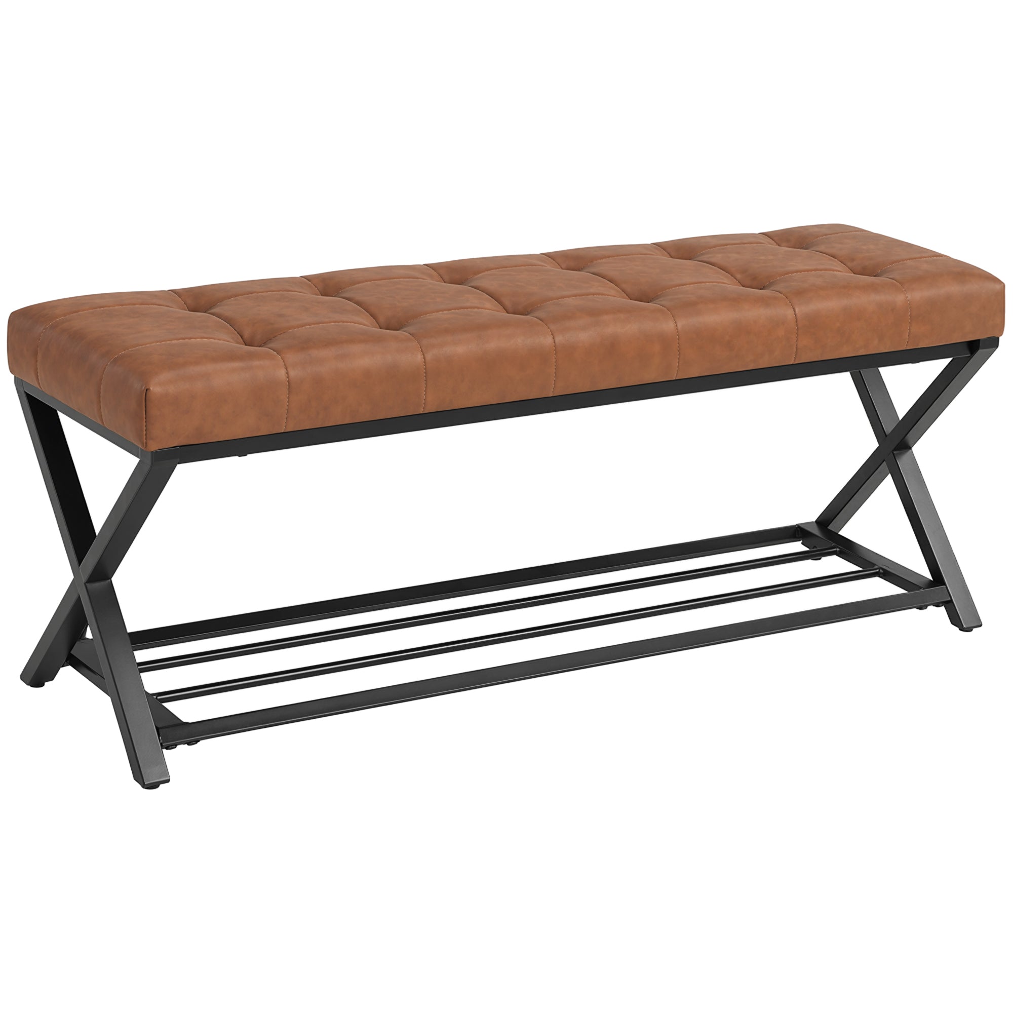 Skobænk, entrébænk med kunstlæderbetræk, opbevaringskapacitet op til 220 kg til entré, entré, 112 x 37 x 47 cm, brun