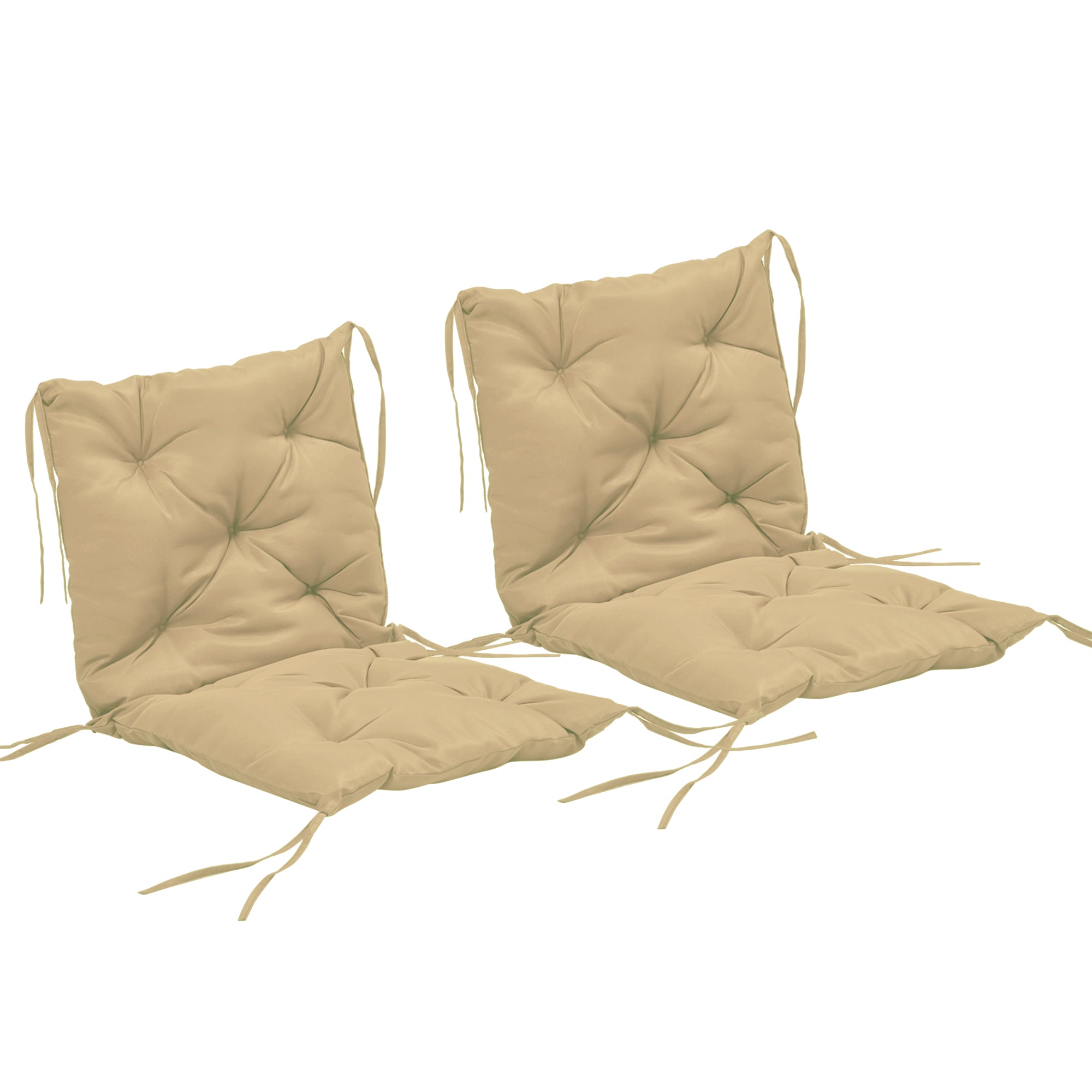 Sæt med 2 siddehynder, 98 x 50 cm stolehynder med bånd, stofbetræk, 8 cm tykke, khaki