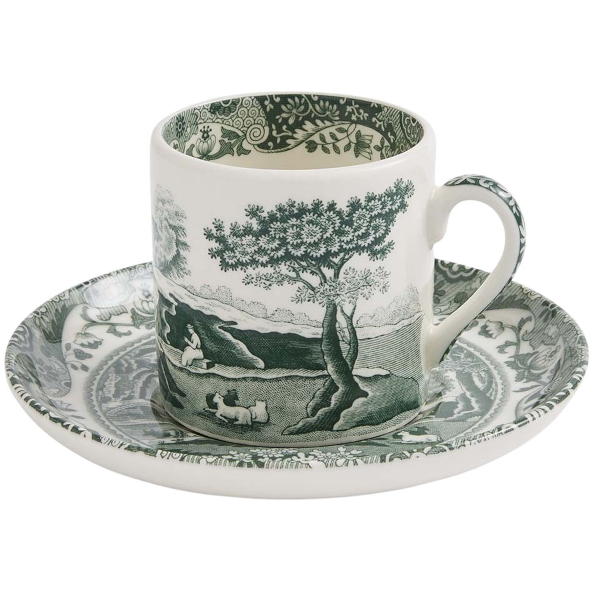 Spode Heritage Green Italian espressokop med underkop 9 cl, grøn/hvid