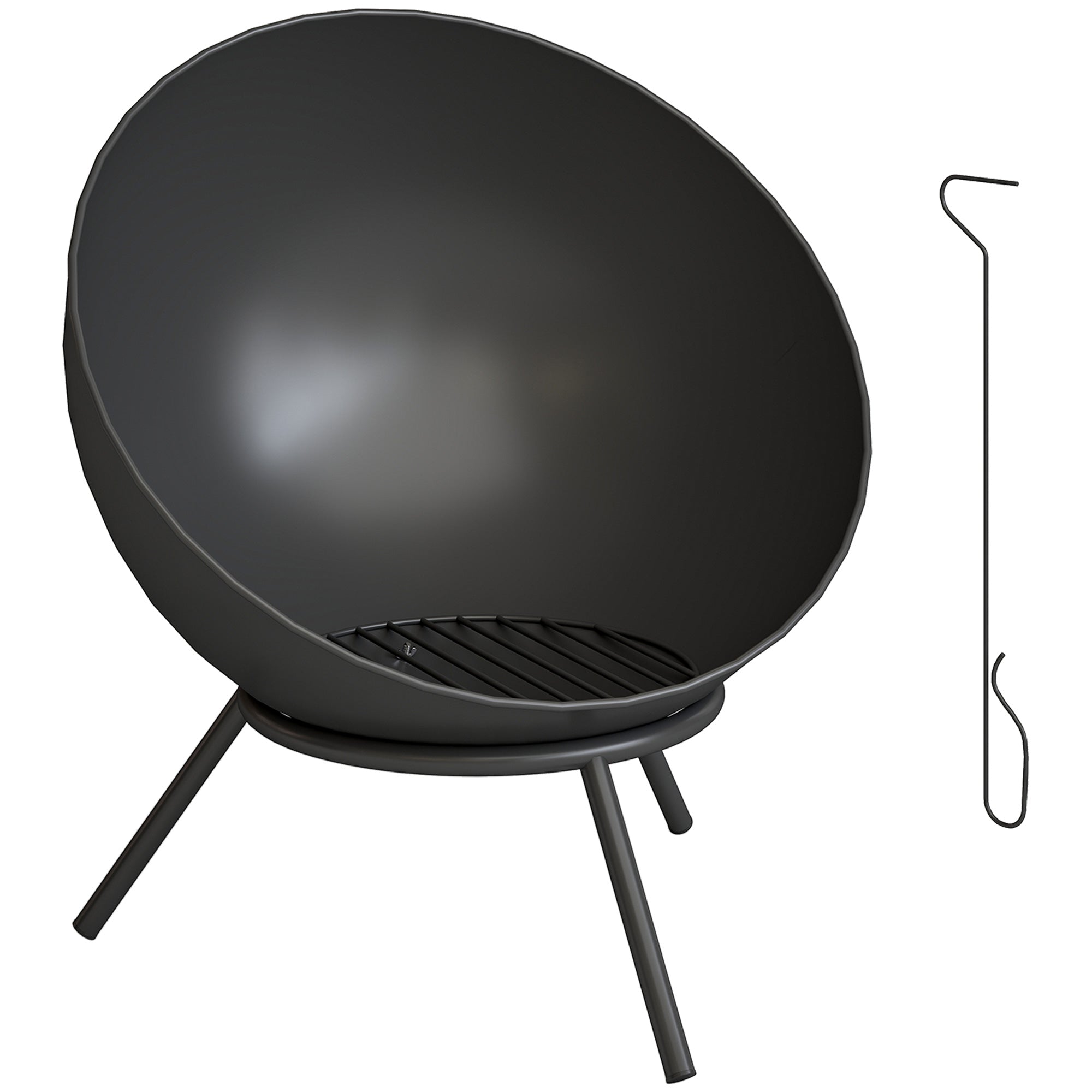 Bålfad 60 x 53 x 66 cm justerbar bålplads med ildstang, trækulsrist, stativ, sort
