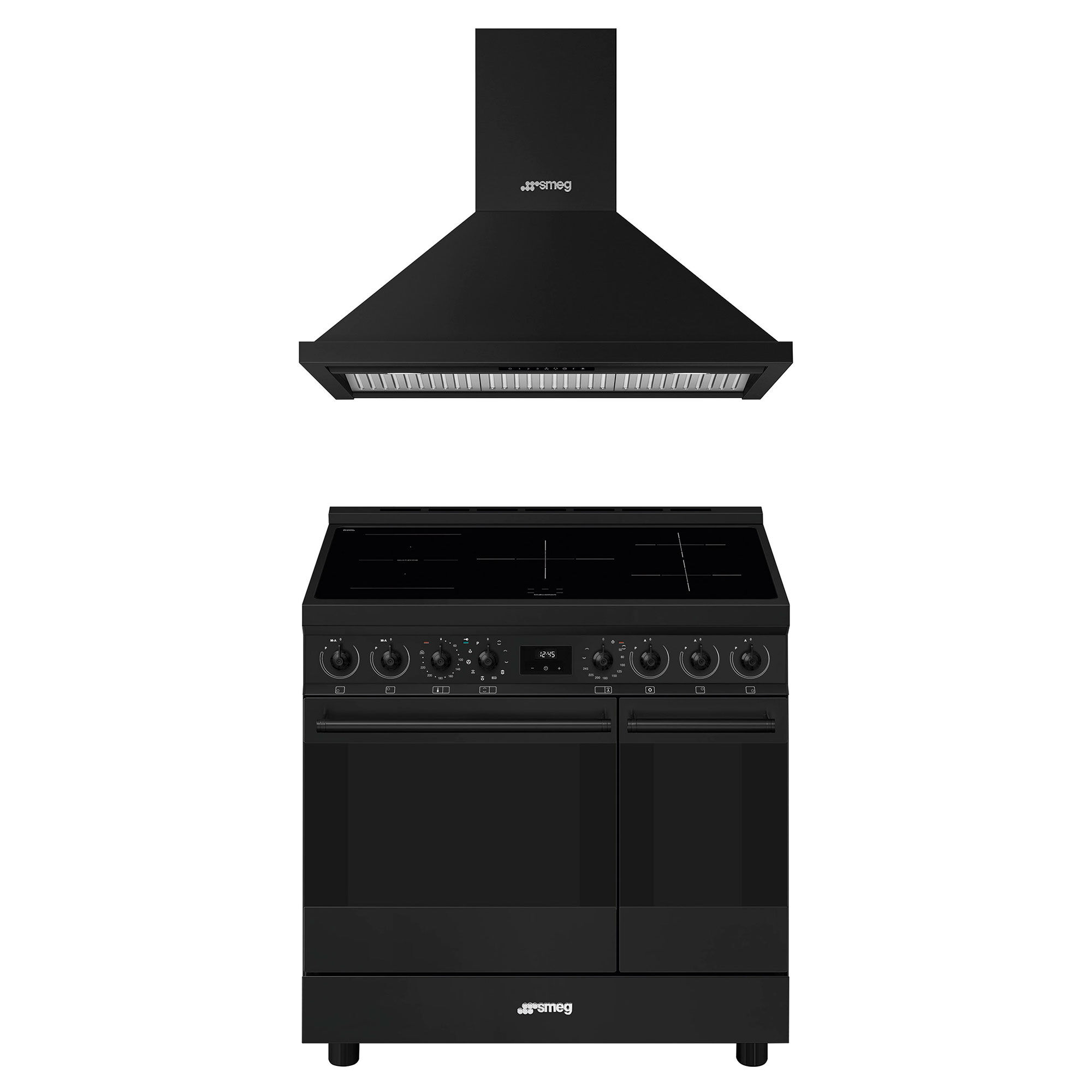 Smeg Classic induktionskomfur med emhætte 90 cm, mat sort