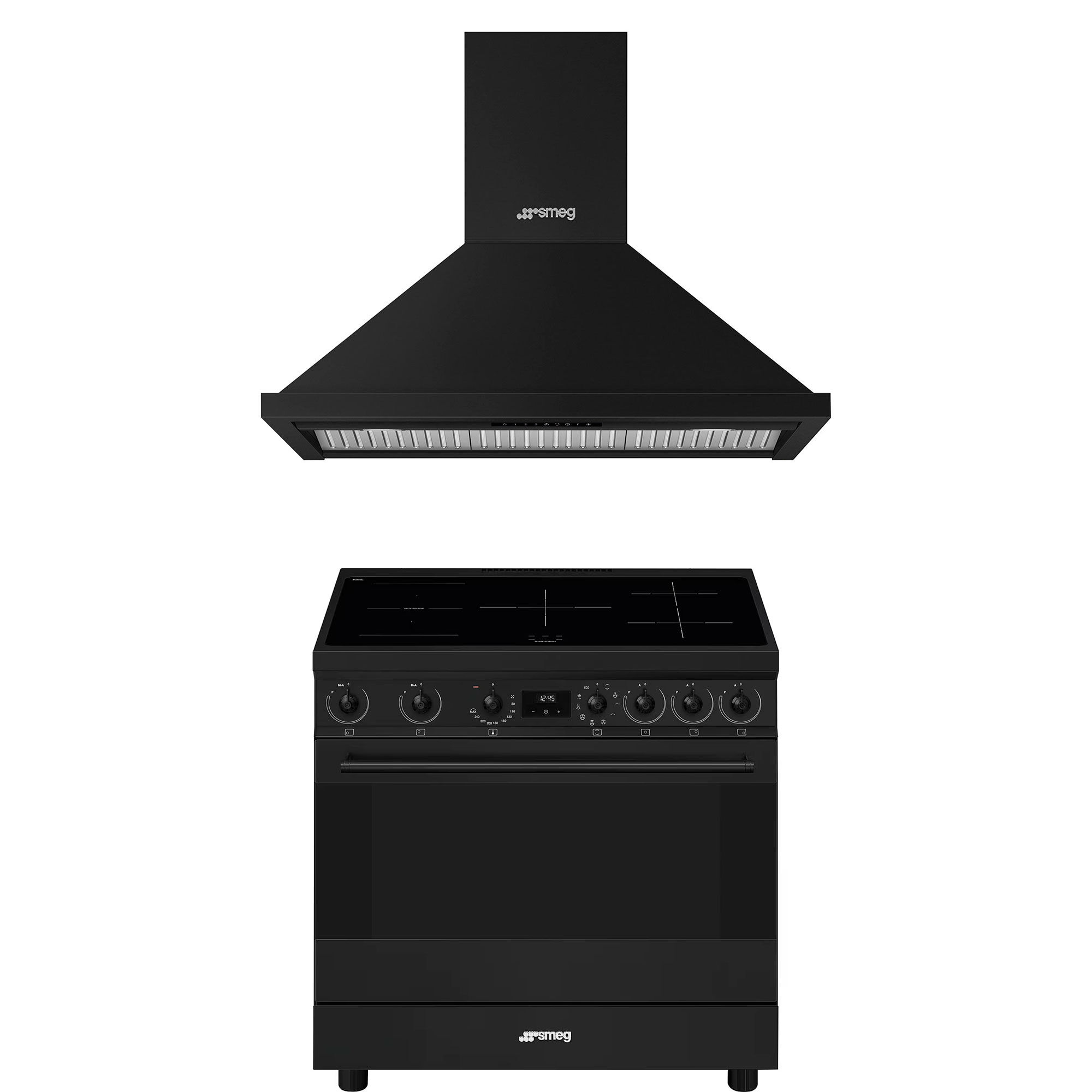 Smeg Classic induktionskomfur med emhætte 90 cm, mat sort