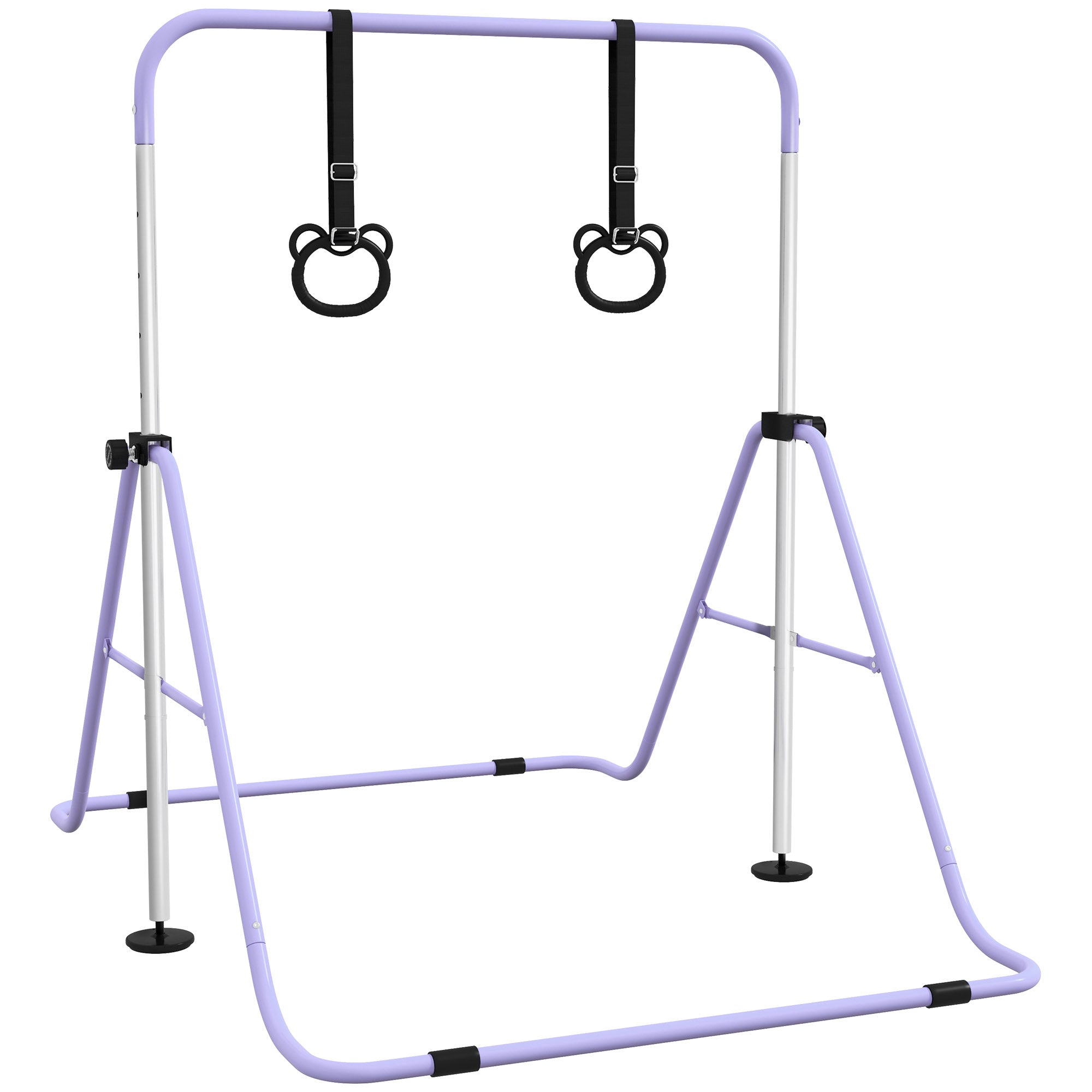 Børne parallelle stænger med ringe, højdejusterbare, foldbare, skridsikkert, stålstel, 148x105x88-128 cm, lyserød