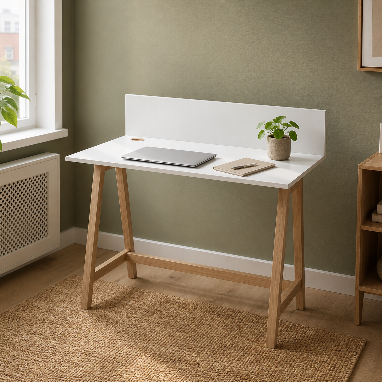 Skrivebord 110 cm med kabelhul, hvidt