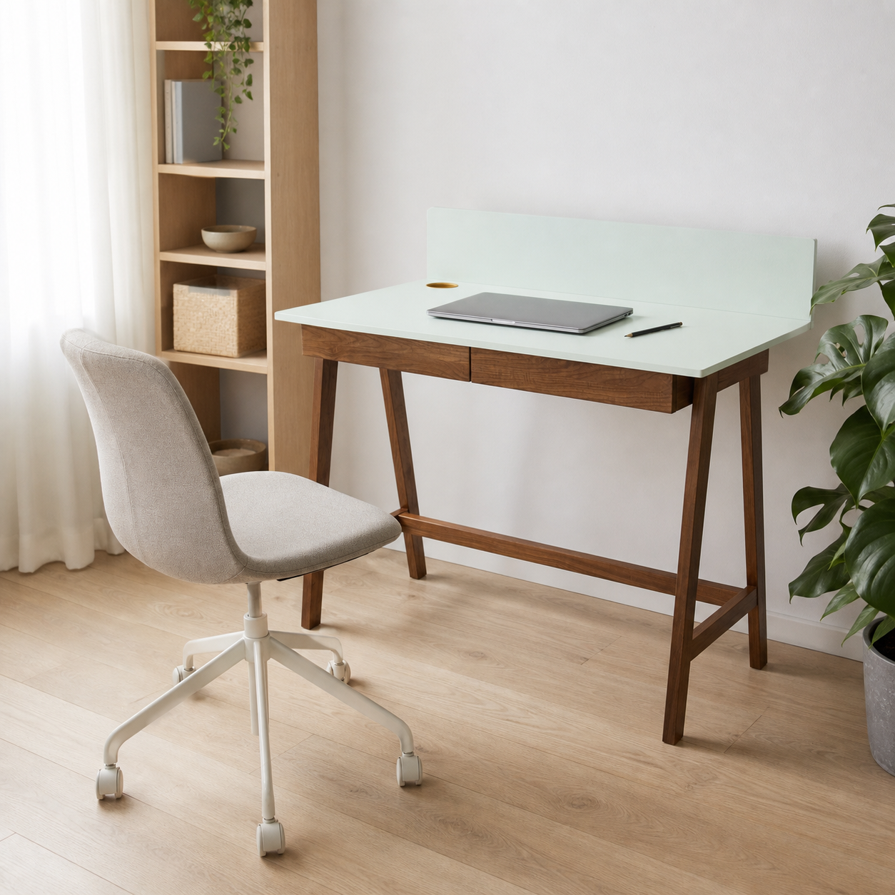 Skrivebord 110 cm med 2 skuffer, mintgrønt