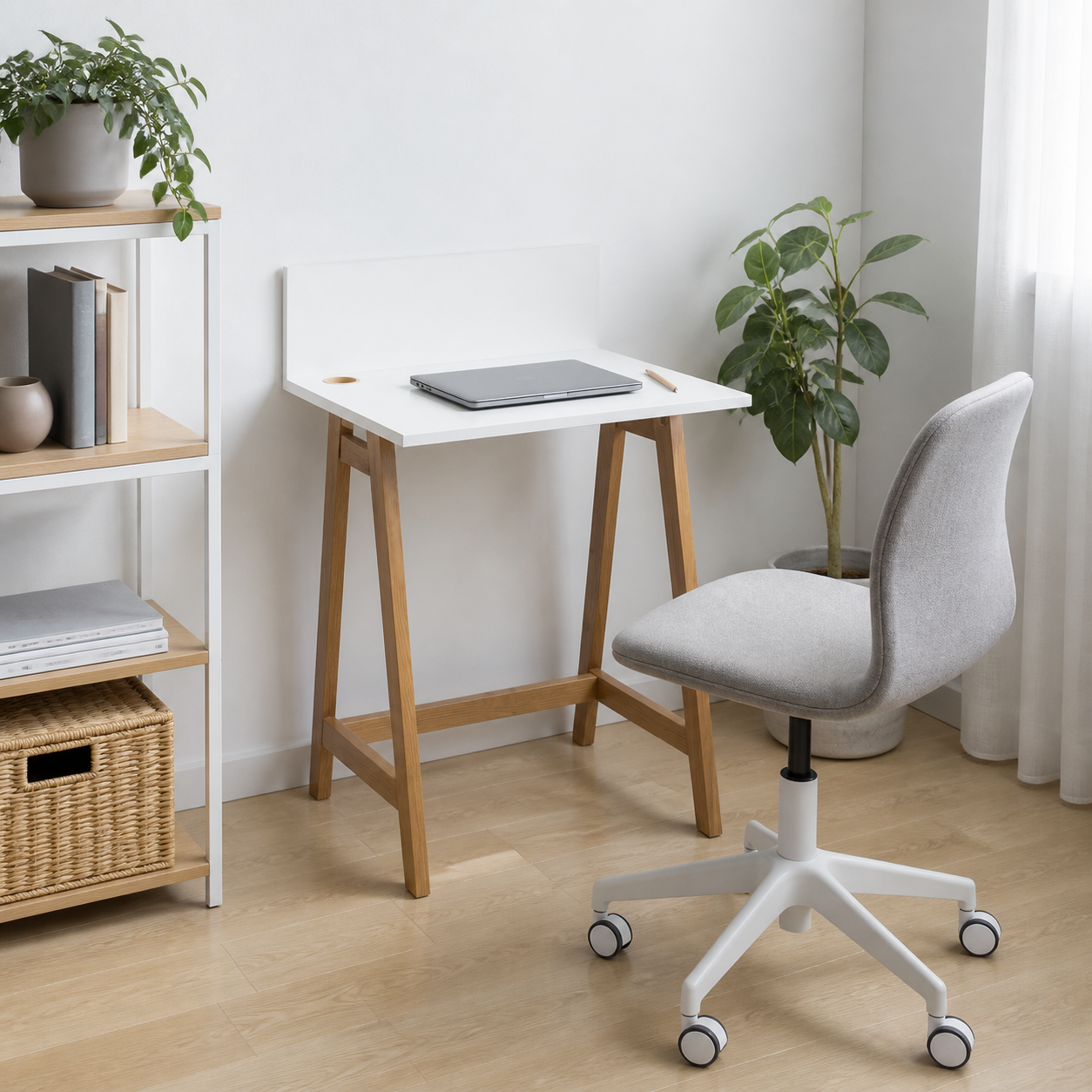 Skrivebord 65 cm med kabelhul, hvidt
