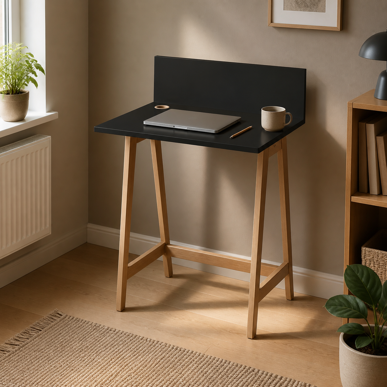 Skrivebord 65 cm med kabelhul, sort