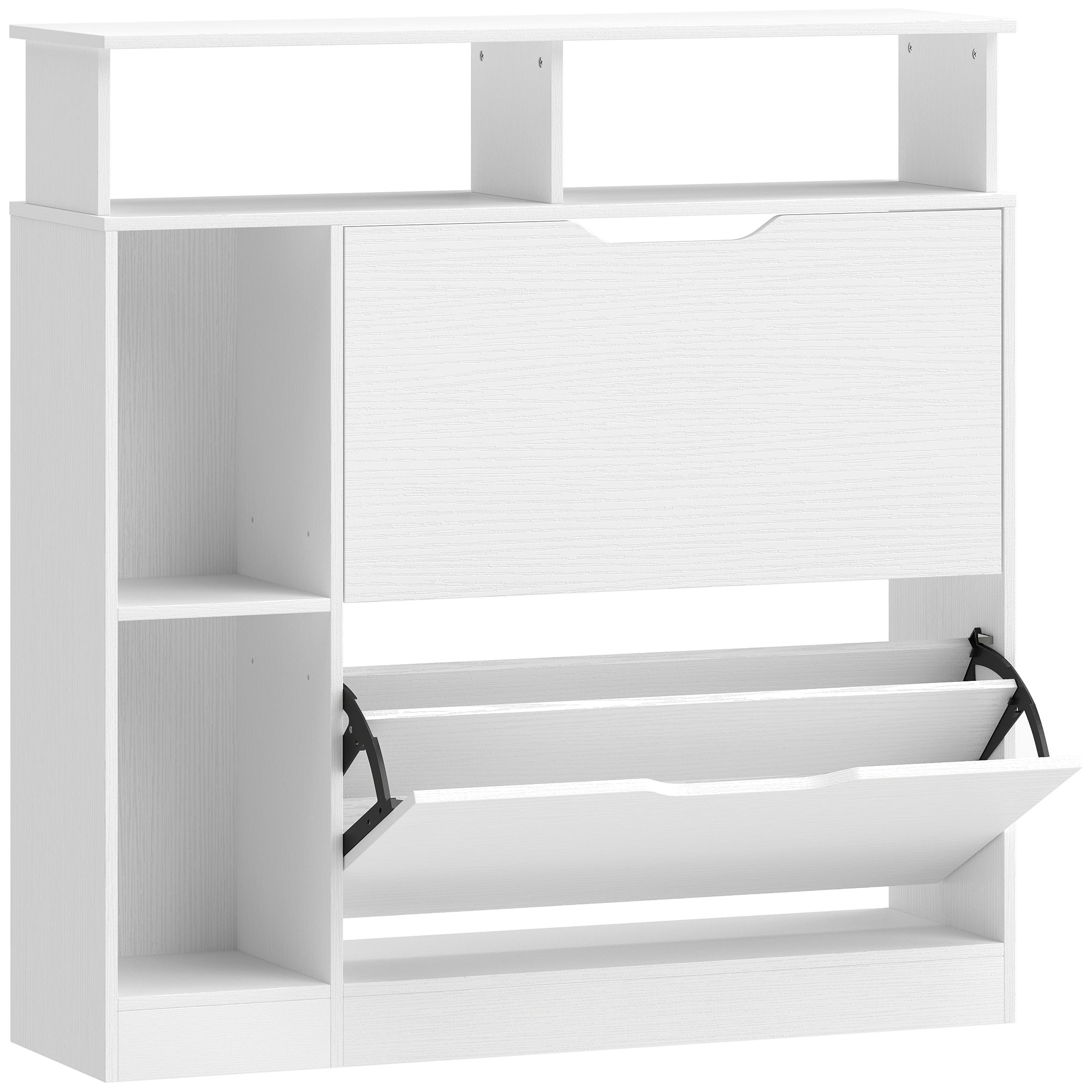 Skoskab med 2 døre, skoskab med justerbar rumdeler, åbent rum til 12 par sko, 89 x 25 x 92 cm, hvid