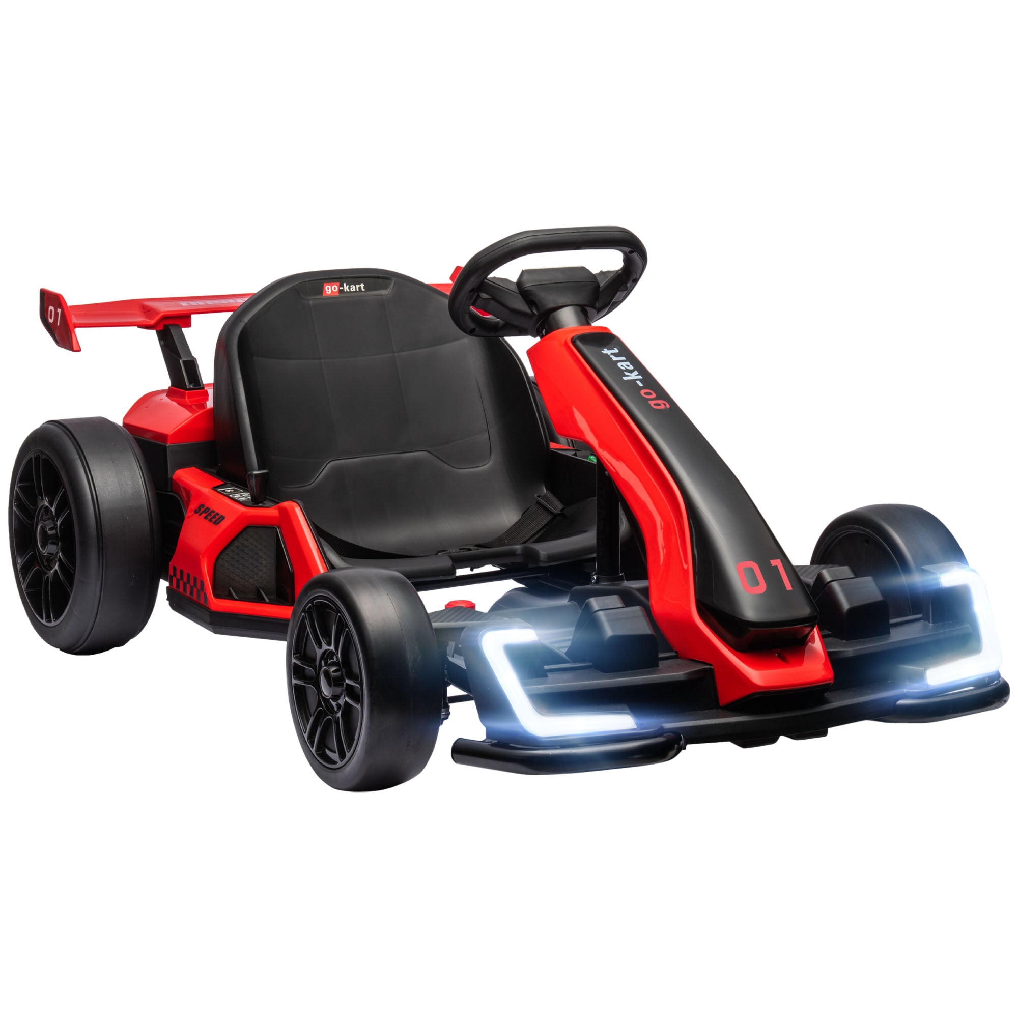 Gokart til børn, elektrisk kart med horn og musikfunktion, justerbart sæde, op til 12 km/t, plastik, metal, rød